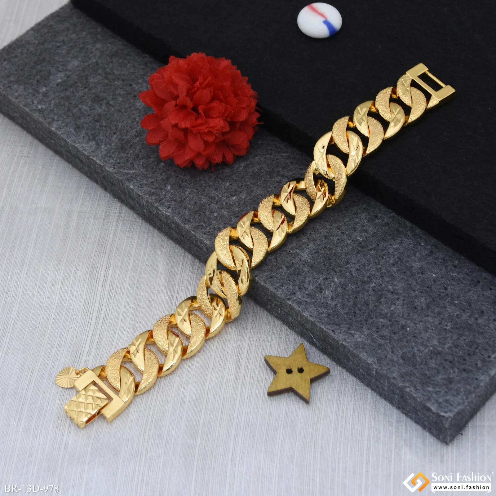 Popular Design Gold Plated Link Bracelet for Men - Style D978 - Image 3
