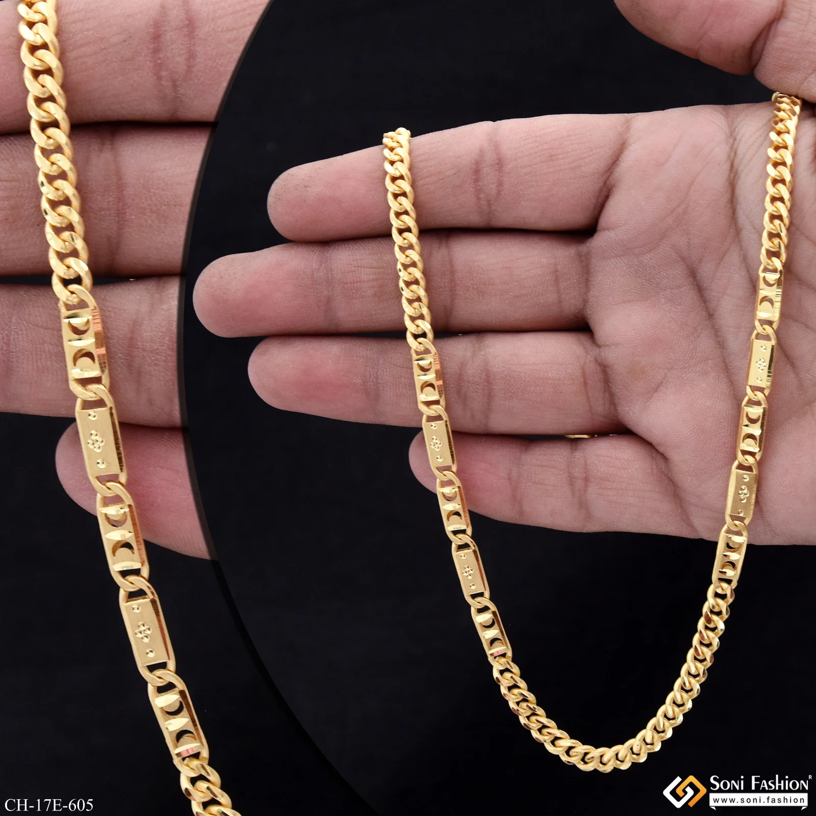 Popular Design Gold Plated Link Nawabi Chain for Men - Style E605 - Image 2