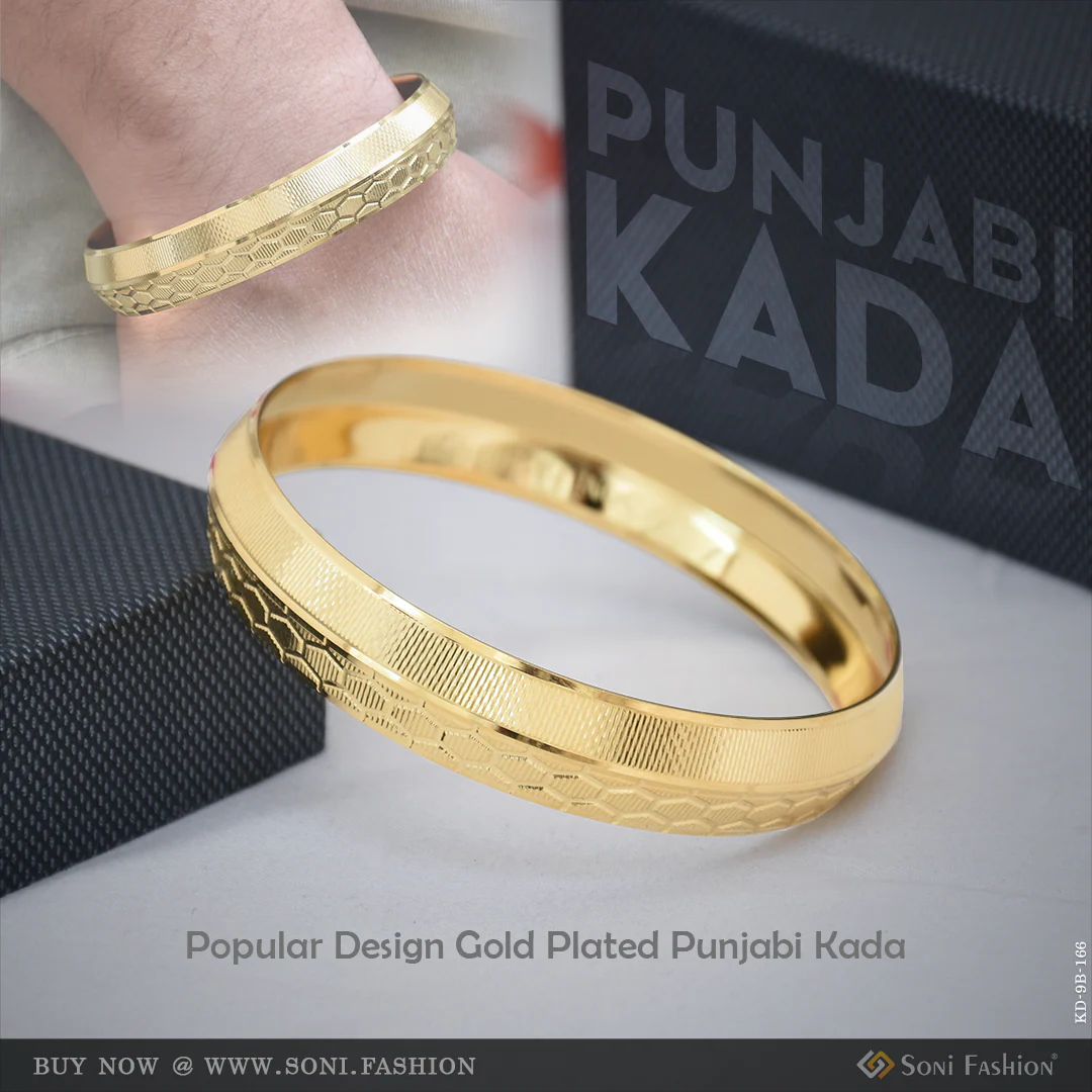 Popular Design Gold Plated Punjabi Kada for Men - Style B166