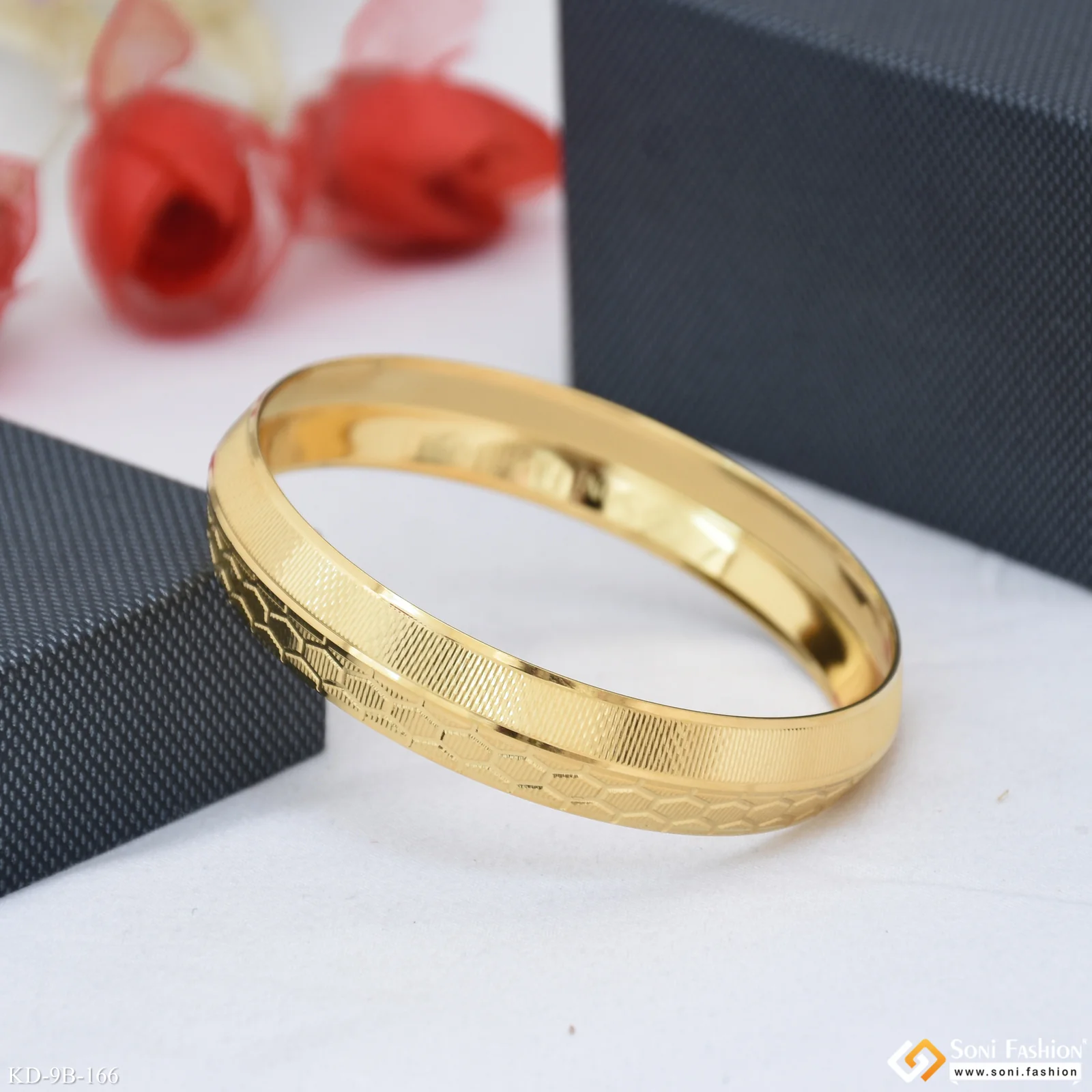 Popular Design Gold Plated Punjabi Kada for Men - Style B166 - Image 5