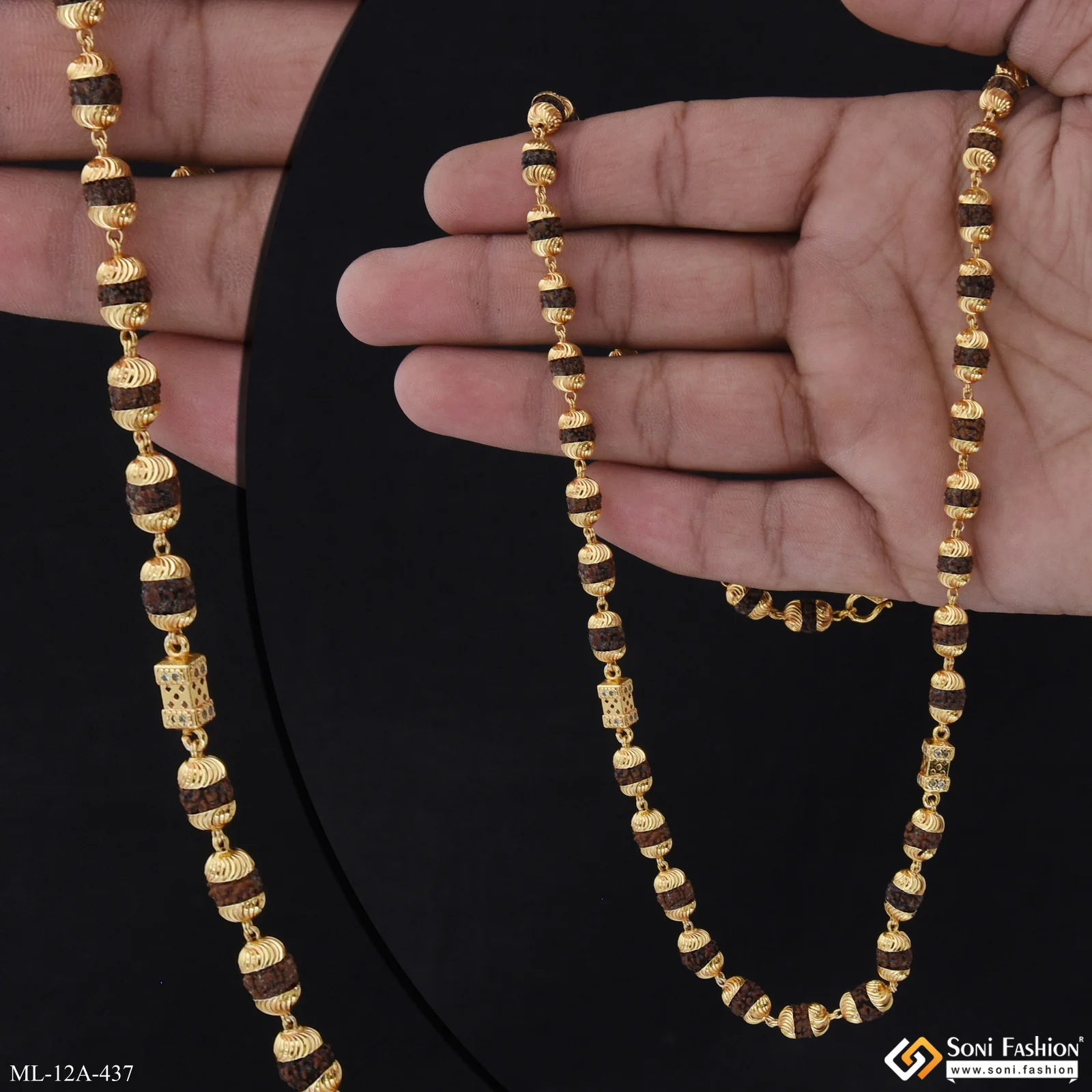 Popular Design Gold Plated Rudraksha Mala for Men - Style A437 - Image 2