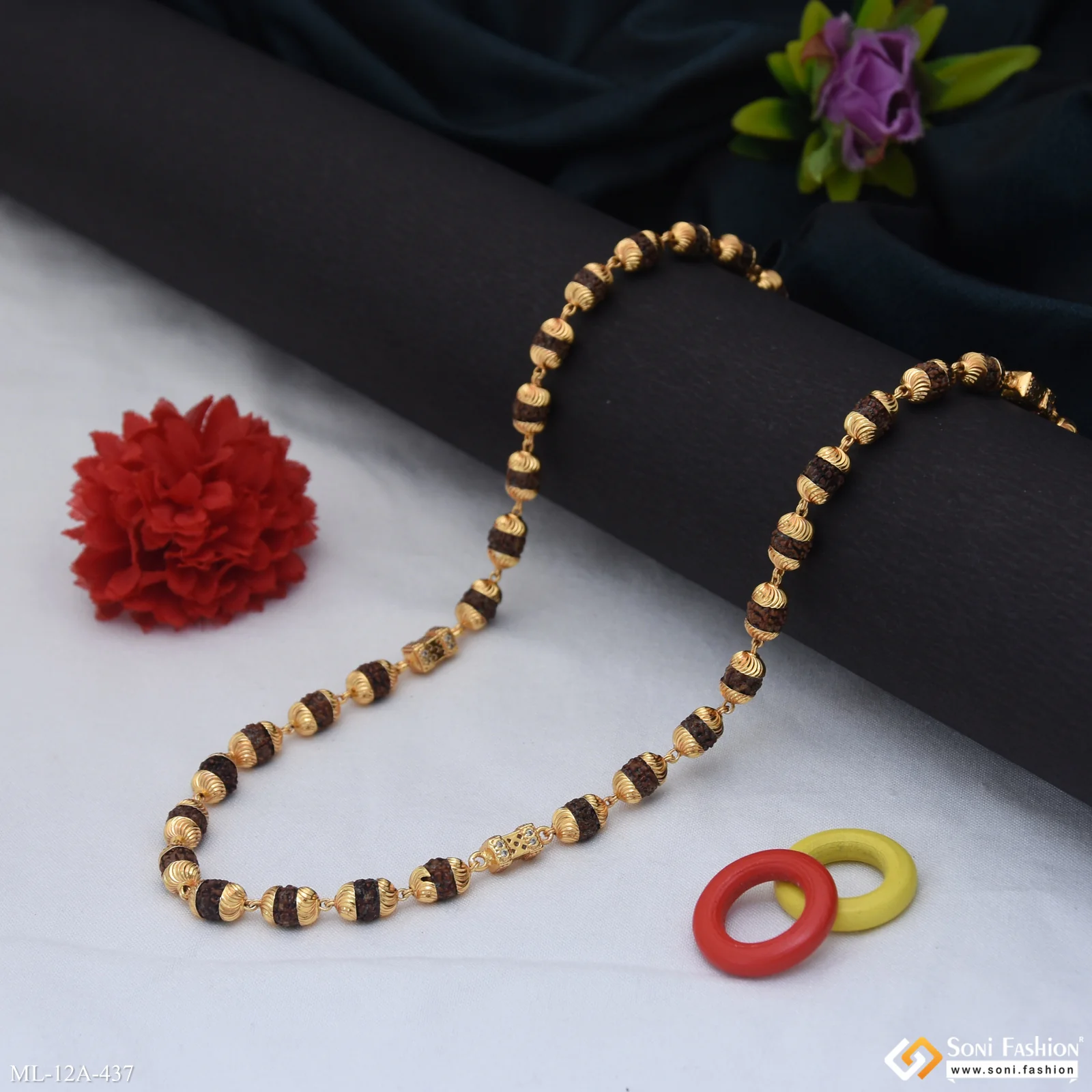 Popular Design Gold Plated Rudraksha Mala for Men - Style A437 - Image 3