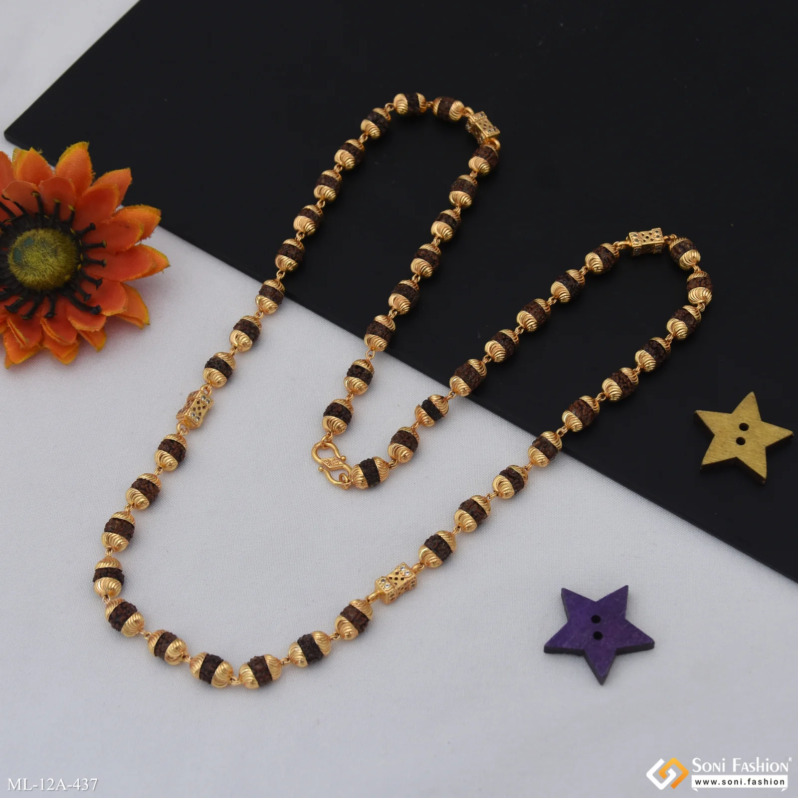 Popular Design Gold Plated Rudraksha Mala for Men - Style A437 - Image 4