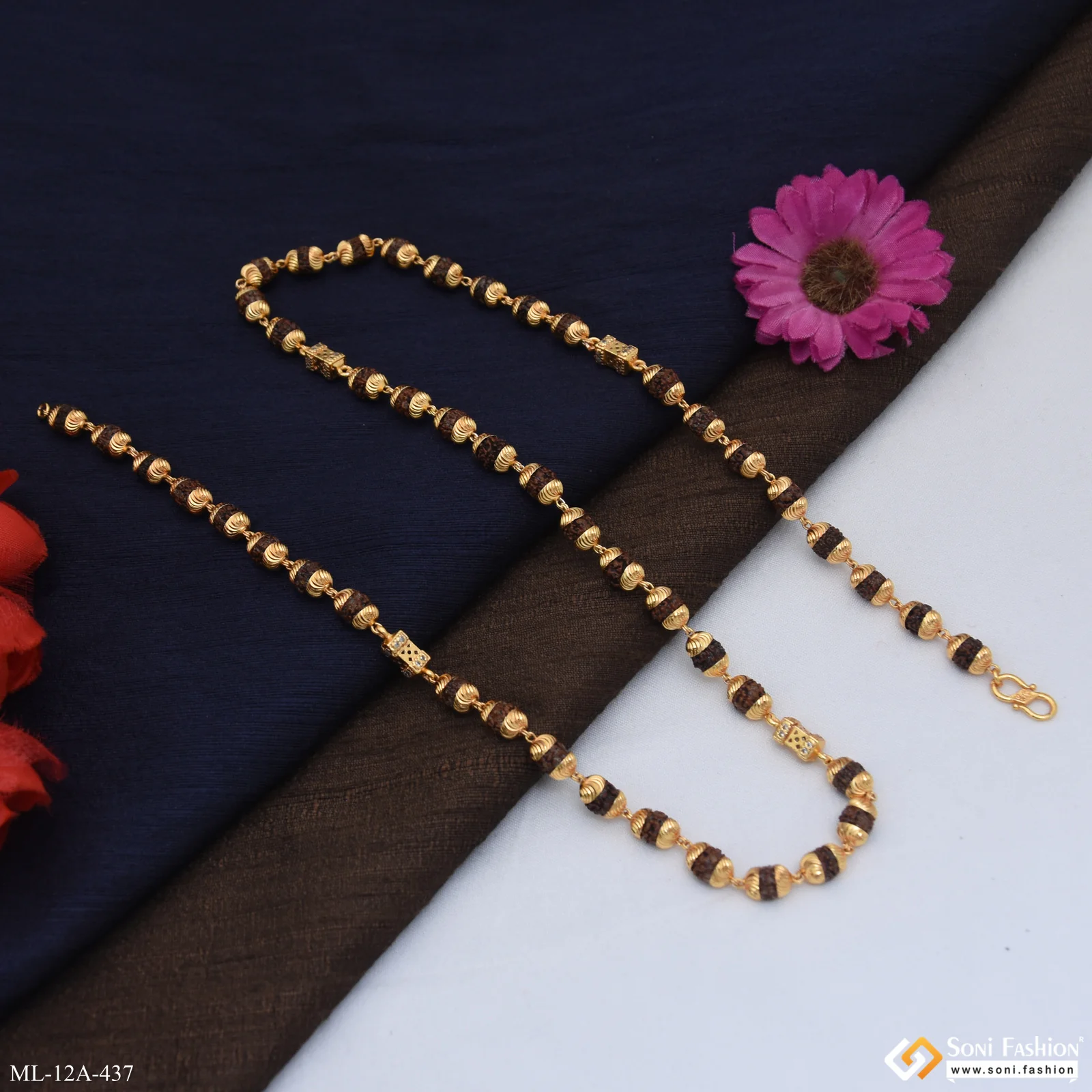 Popular Design Gold Plated Rudraksha Mala for Men - Style A437 - Image 5
