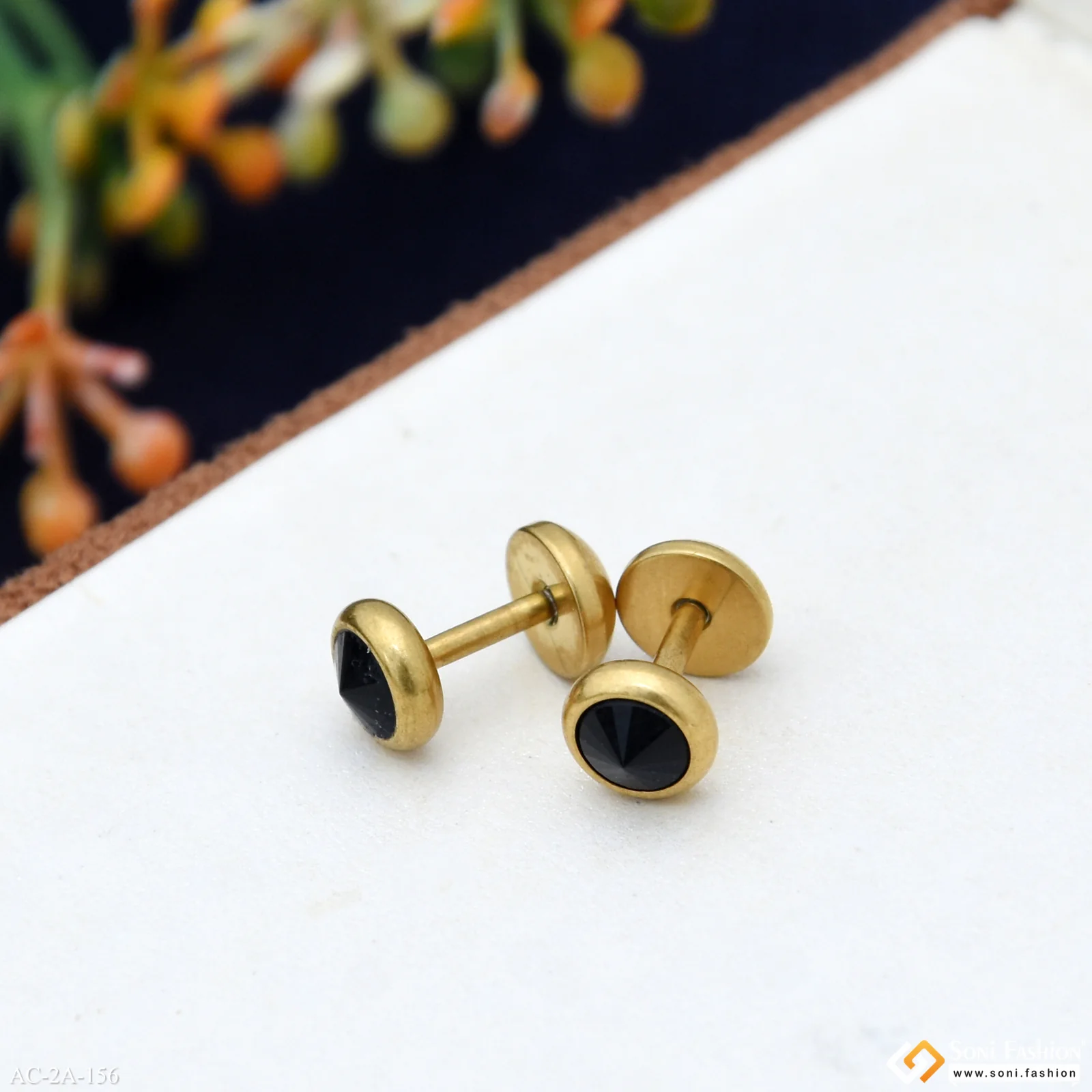 Popular Design Golden Color Stud Earring for Men (2 Pc) - Style A156 - Image 5