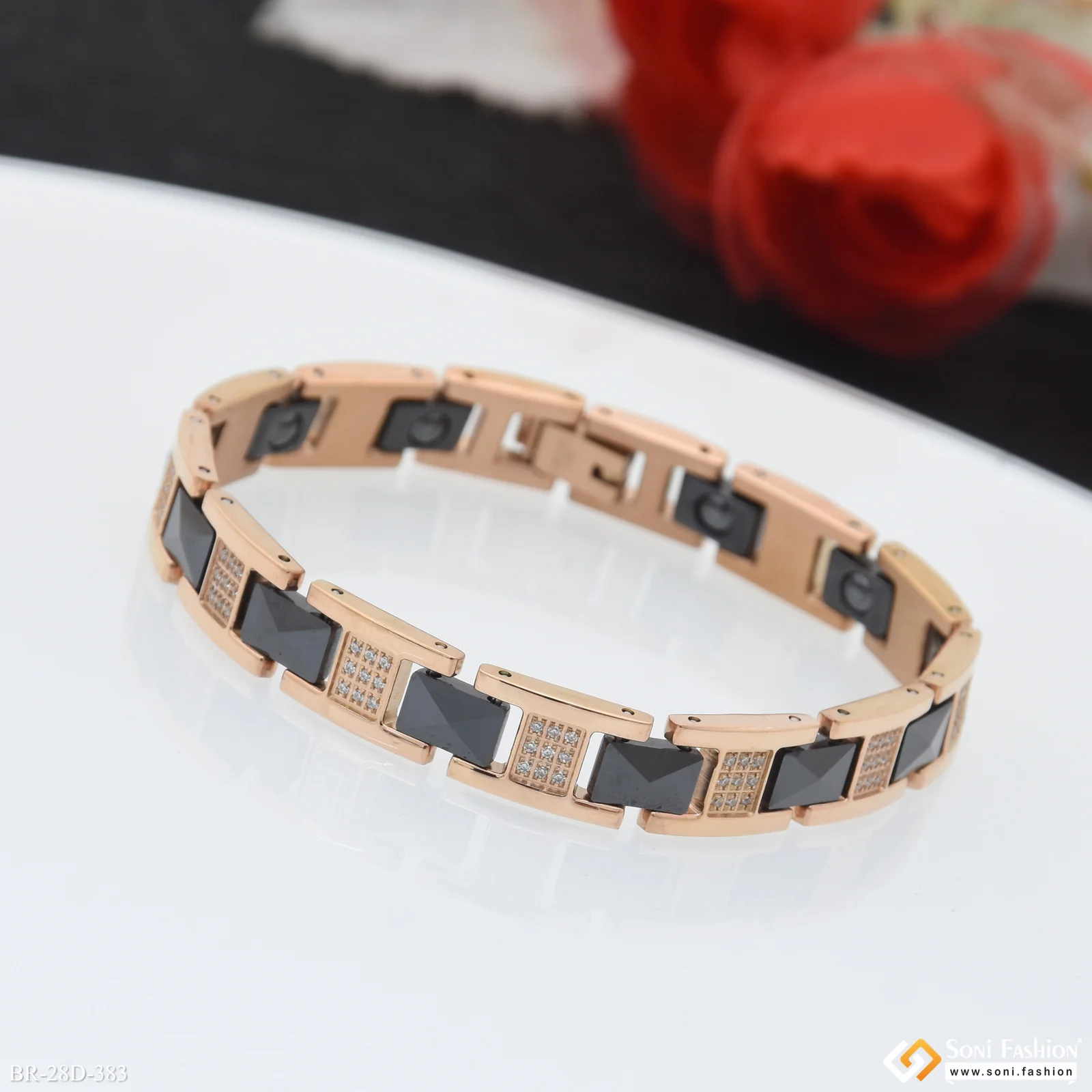 Popular Design Rose Gold Color Ceramic & Steel Bracelet for Men - Style D383 - Image 3