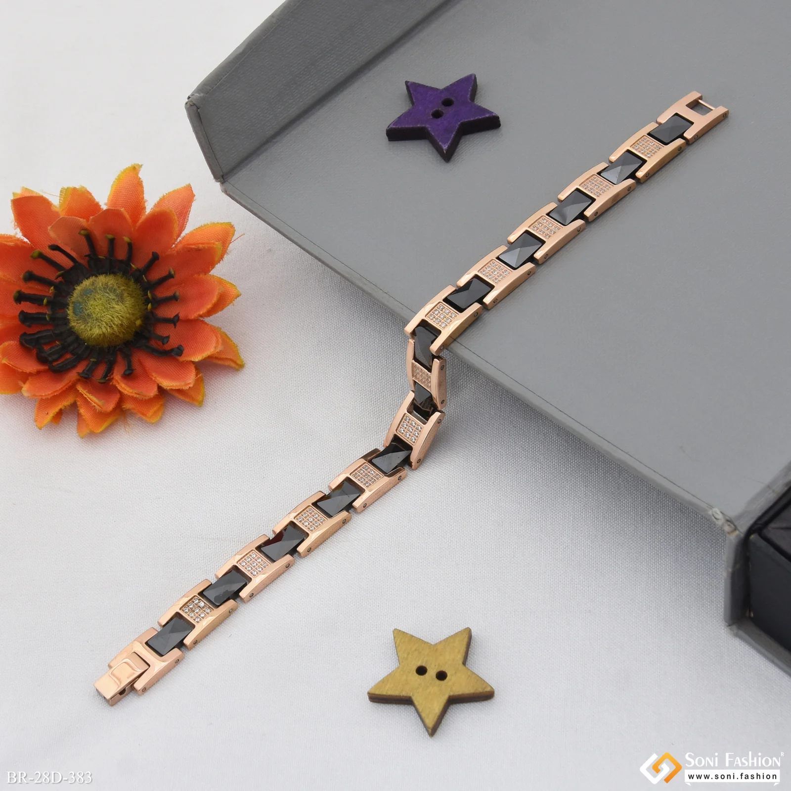 Popular Design Rose Gold Color Ceramic & Steel Bracelet for Men - Style D383 - Image 5