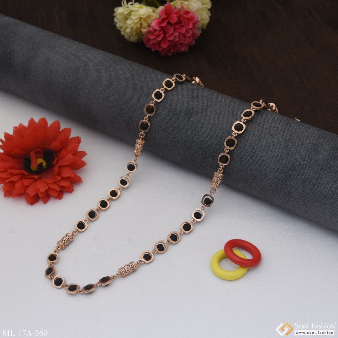 Prominent Design Antique Design Rose Gold Color Rudraksha Mala For Men - Style A360 - Image 3