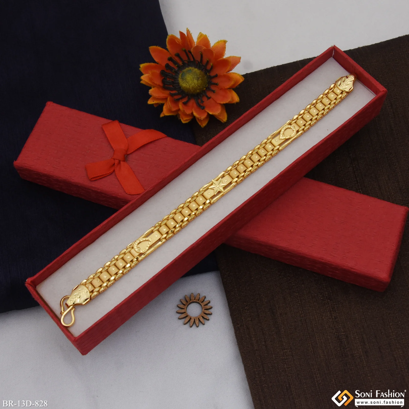 Prominent Design Gold Plated Box Bracelet for Men - Style D828 - Image 3