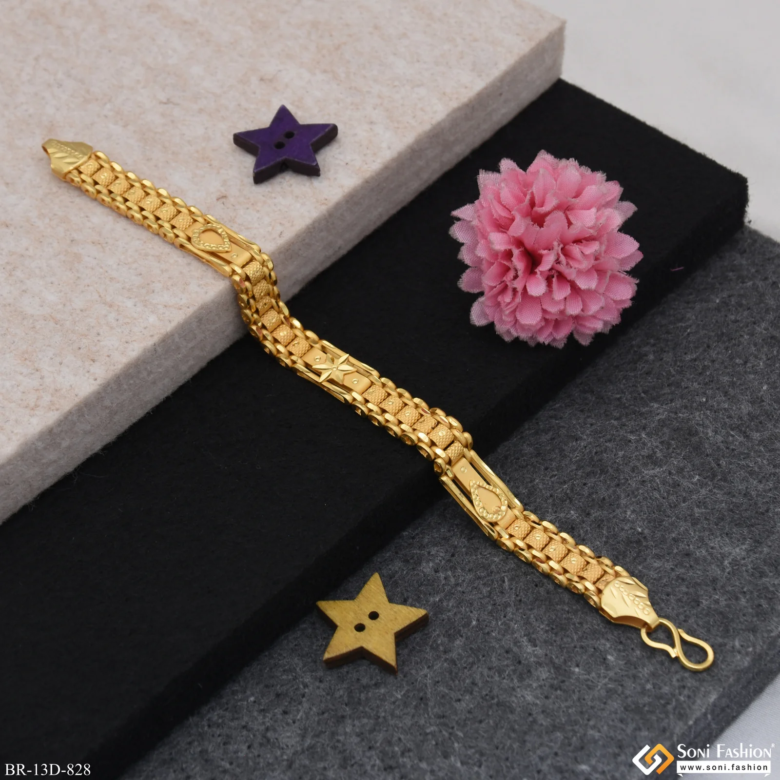 Prominent Design Gold Plated Box Bracelet for Men - Style D828 - Image 6