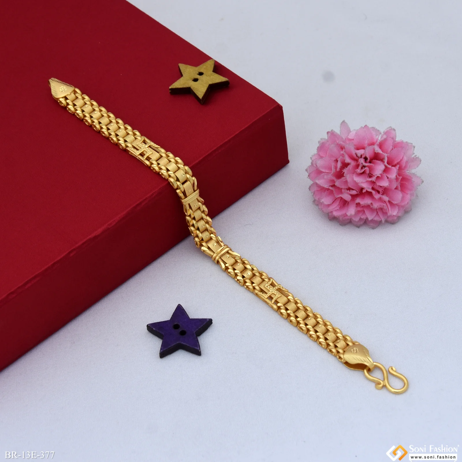 Swastik Design Prominent Gold Plated Bracelet for Men- style E377 - Image 4