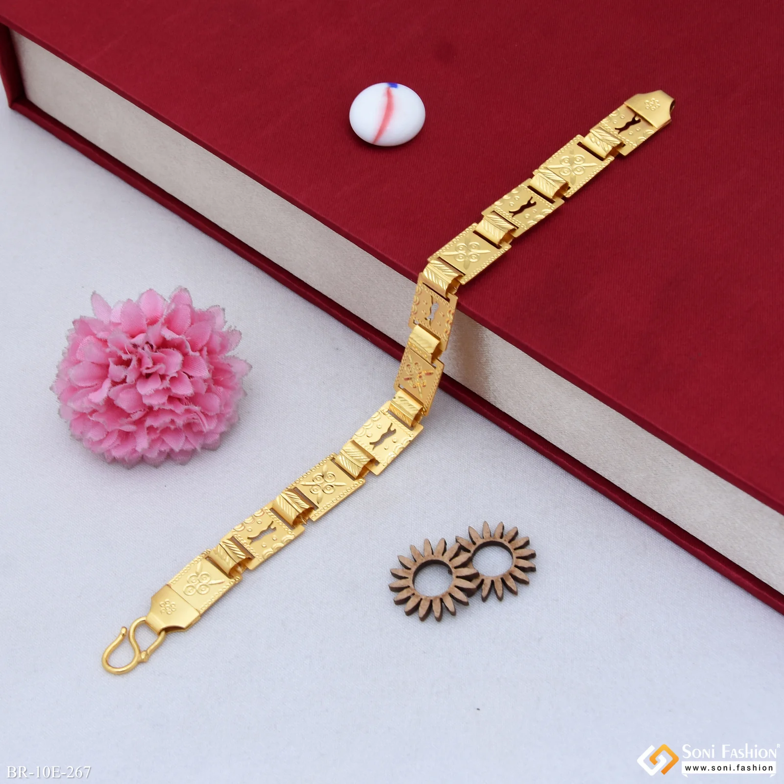 Prominent Design Gold Plated Rectangle Cube Bracelet for Men - Style E267 - Image 3