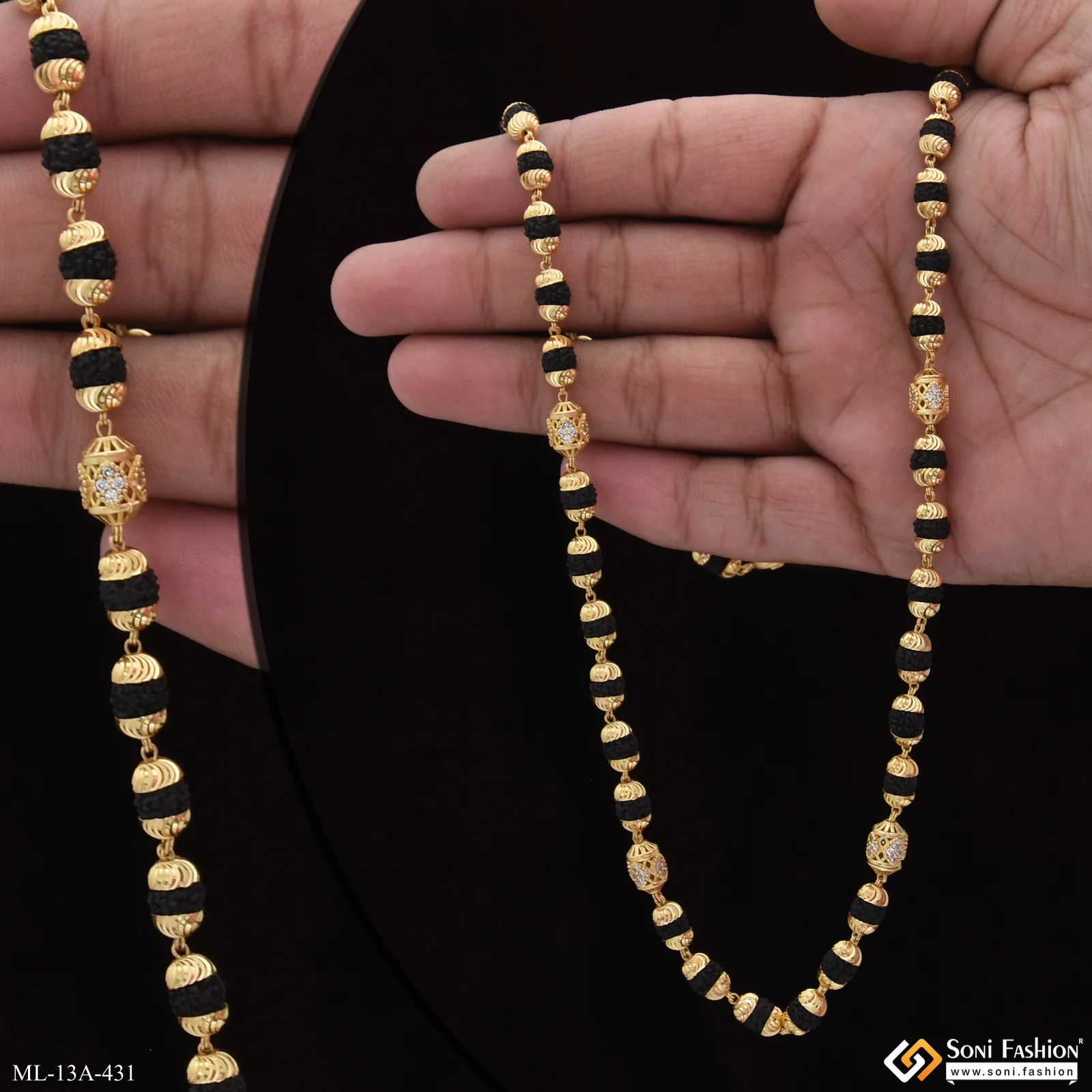 Prominent Design Gold Plated Rudraksha Mala for Men - Style A431 - Image 2