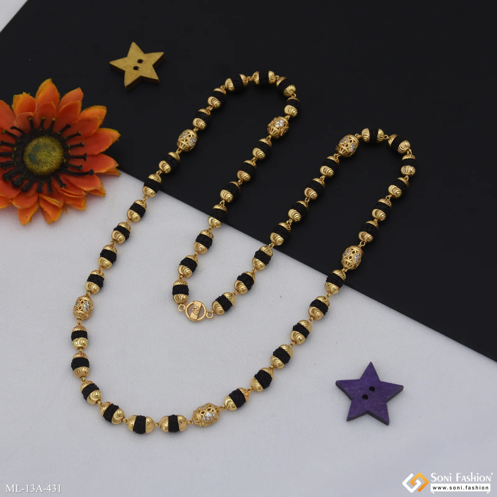 Prominent Design Gold Plated Rudraksha Mala for Men - Style A431 - Image 5