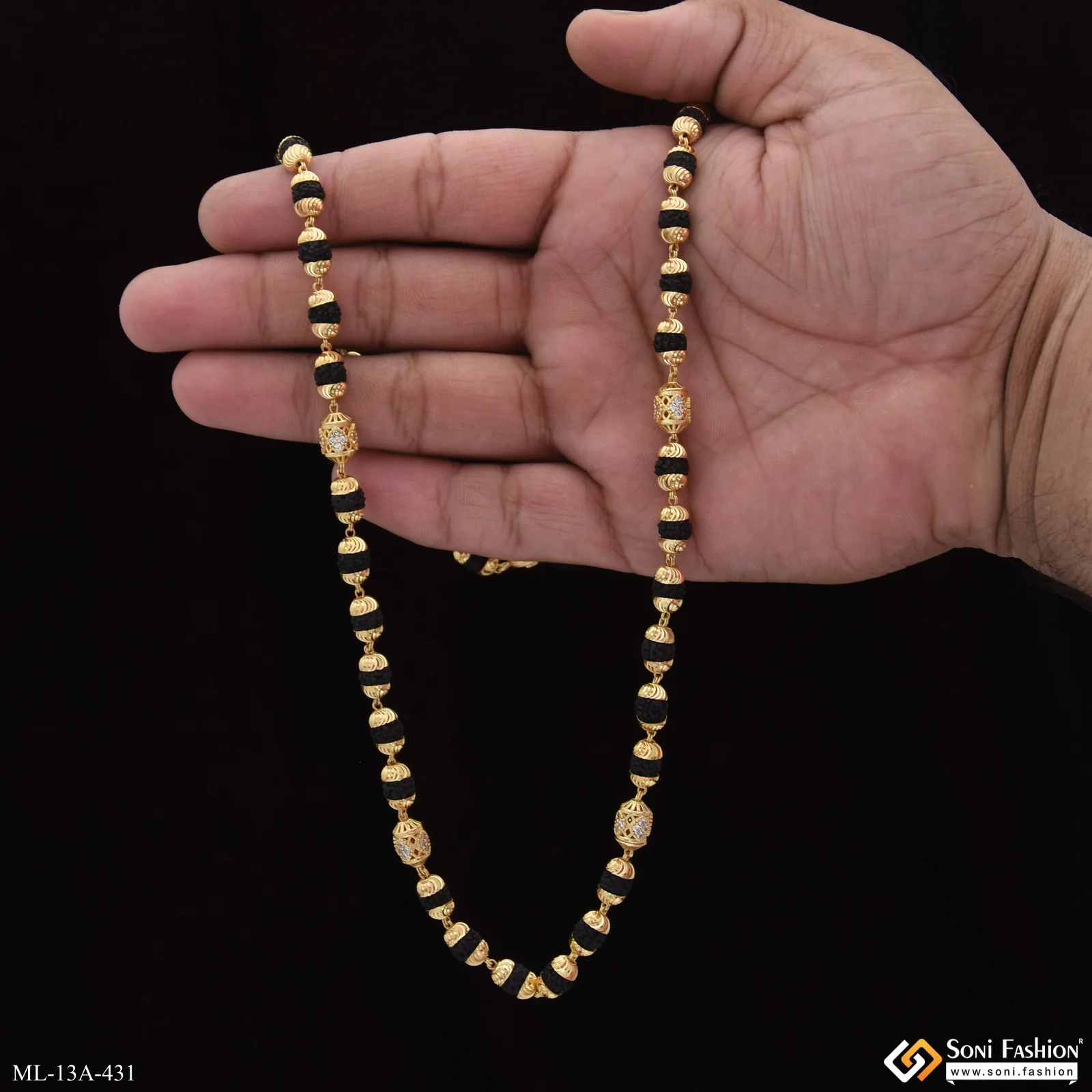 Prominent Design Gold Plated Rudraksha Mala for Men - Style A431 - Image 6