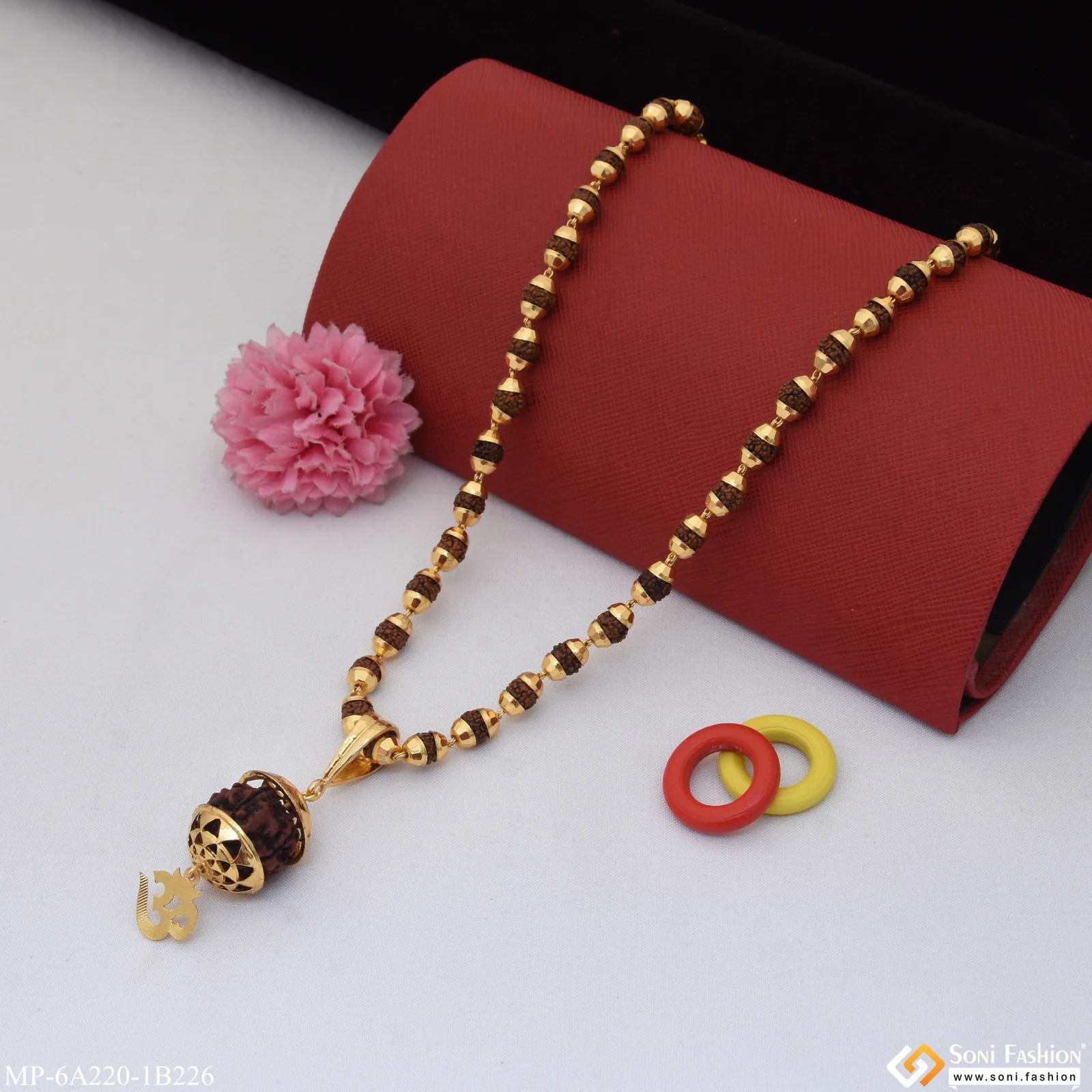 Prominent Design Gold Plated Rudraksha Mala with Pendant for Men (MP-A220-B226) - Image 3