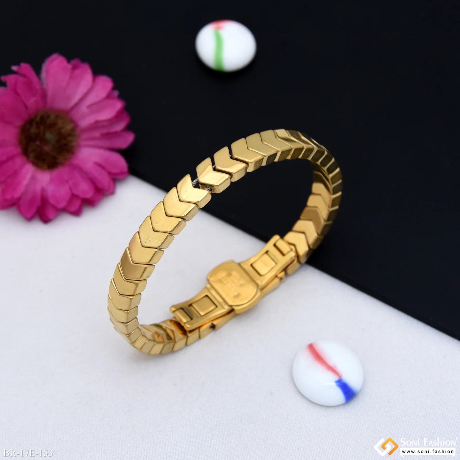 Prominent Design Golden Color Ceramic Bracelet for Men - Style E153 - Image 2