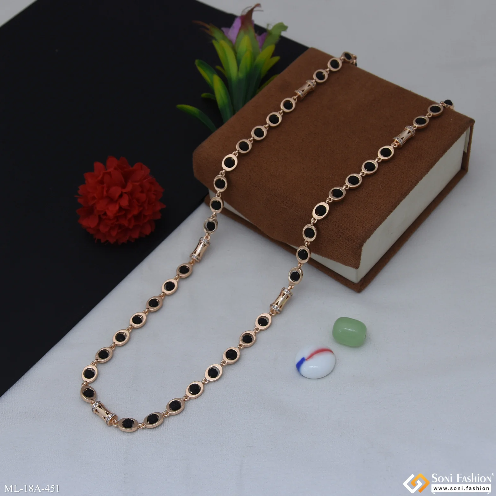 Prominent Design Rose Gold Color Rudraksha Mala for Men - Style A451 - Image 5
