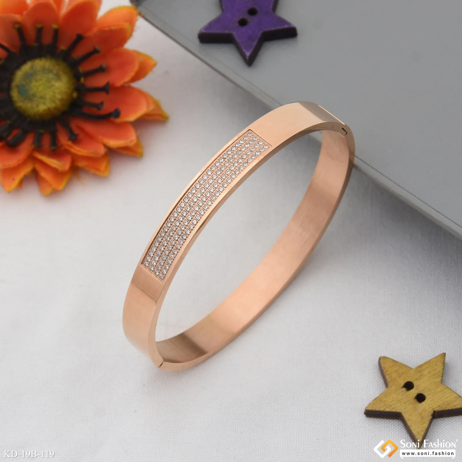 Prominent Design Rose Gold Color Stainless Steel Kada for Men - Style B119 - Image 2
