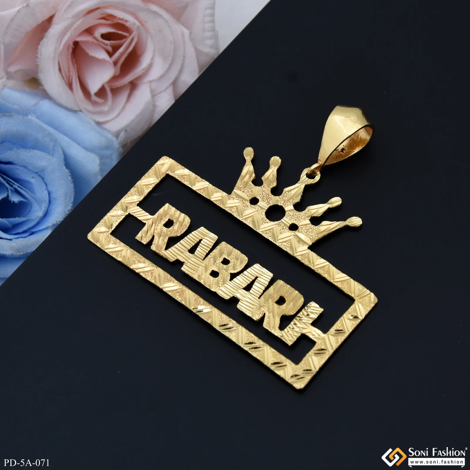 Rabari-(Letter) King-Crown Eye-Catching Design Gold Plated Pendant - Style A071 - Image 2