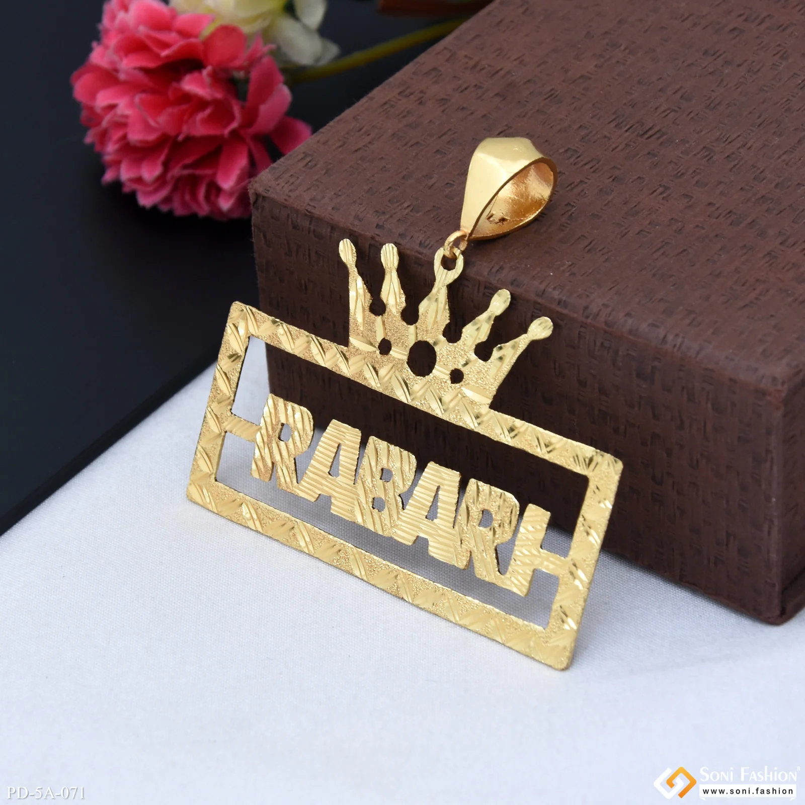 Rabari-(Letter) King-Crown Eye-Catching Design Gold Plated Pendant - Style A071 - Image 3