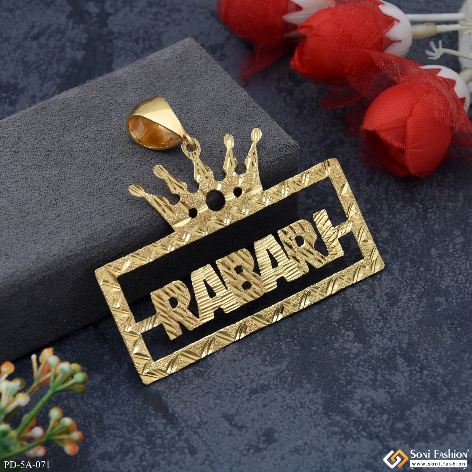 Rabari-(Letter) King-Crown Eye-Catching Design Gold Plated Pendant - Style A071 - Image 4