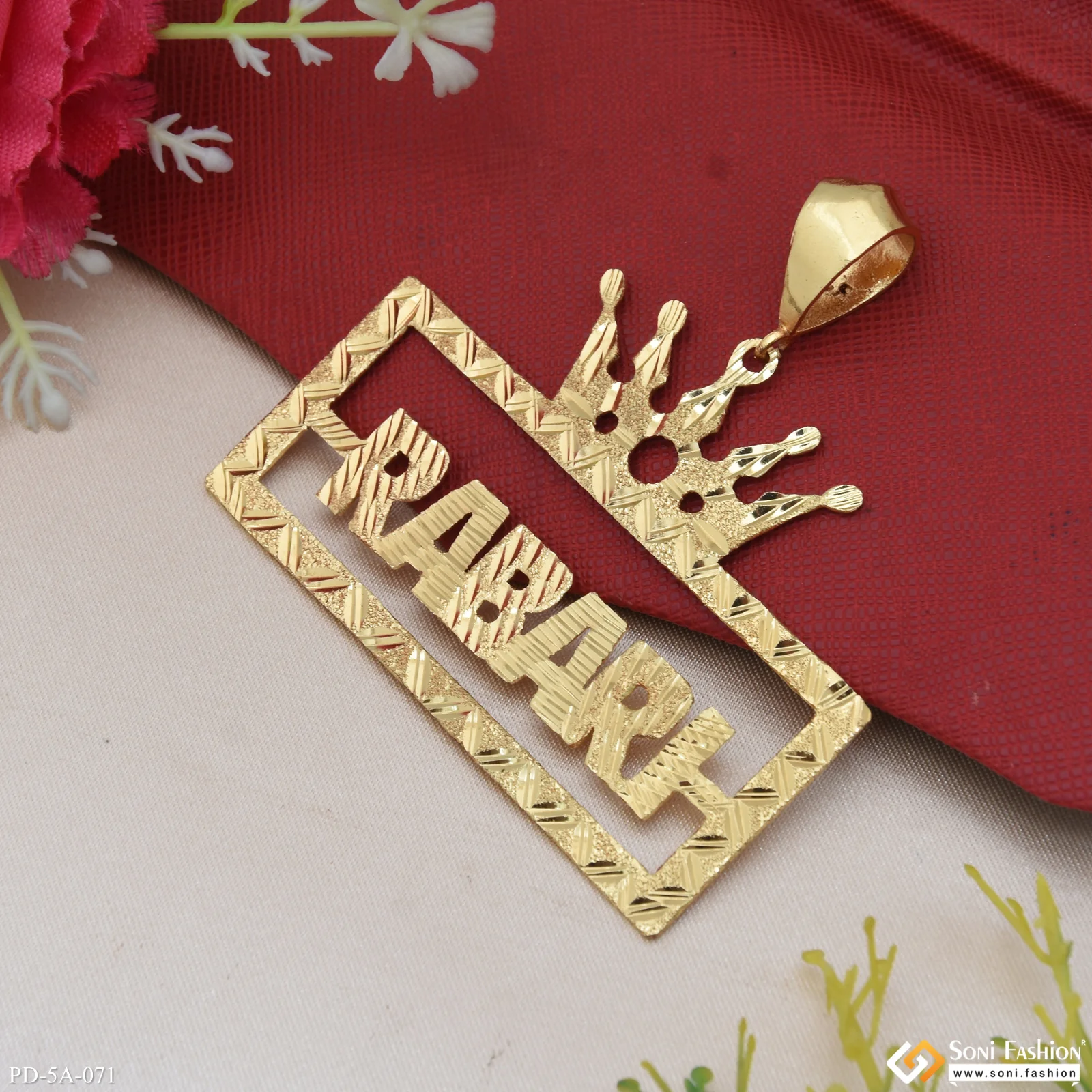 Rabari-(Letter) King-Crown Eye-Catching Design Gold Plated Pendant - Style A071 - Image 5