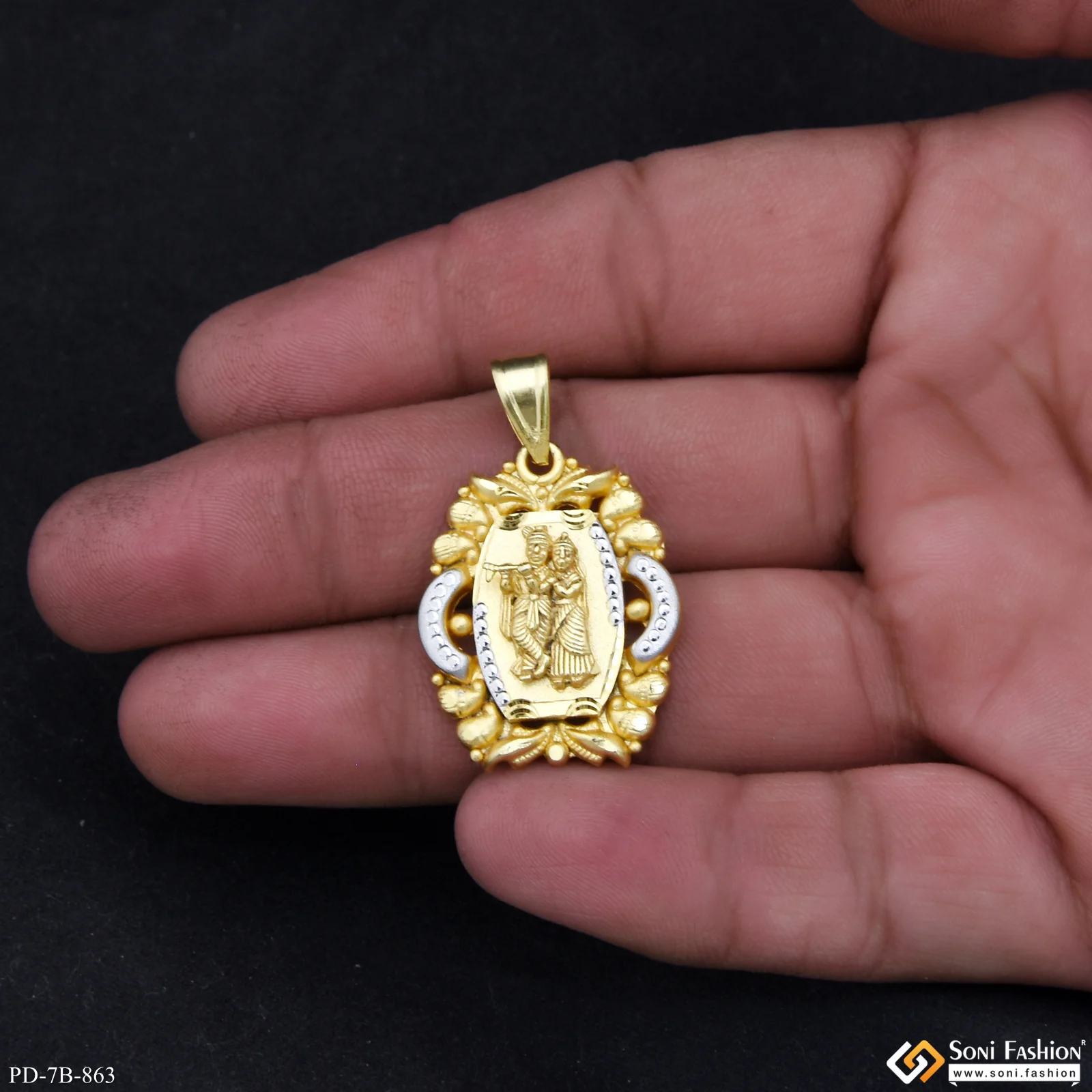 Radha Krishna Trending Design Gold Plated Pendant for Men - Style B863