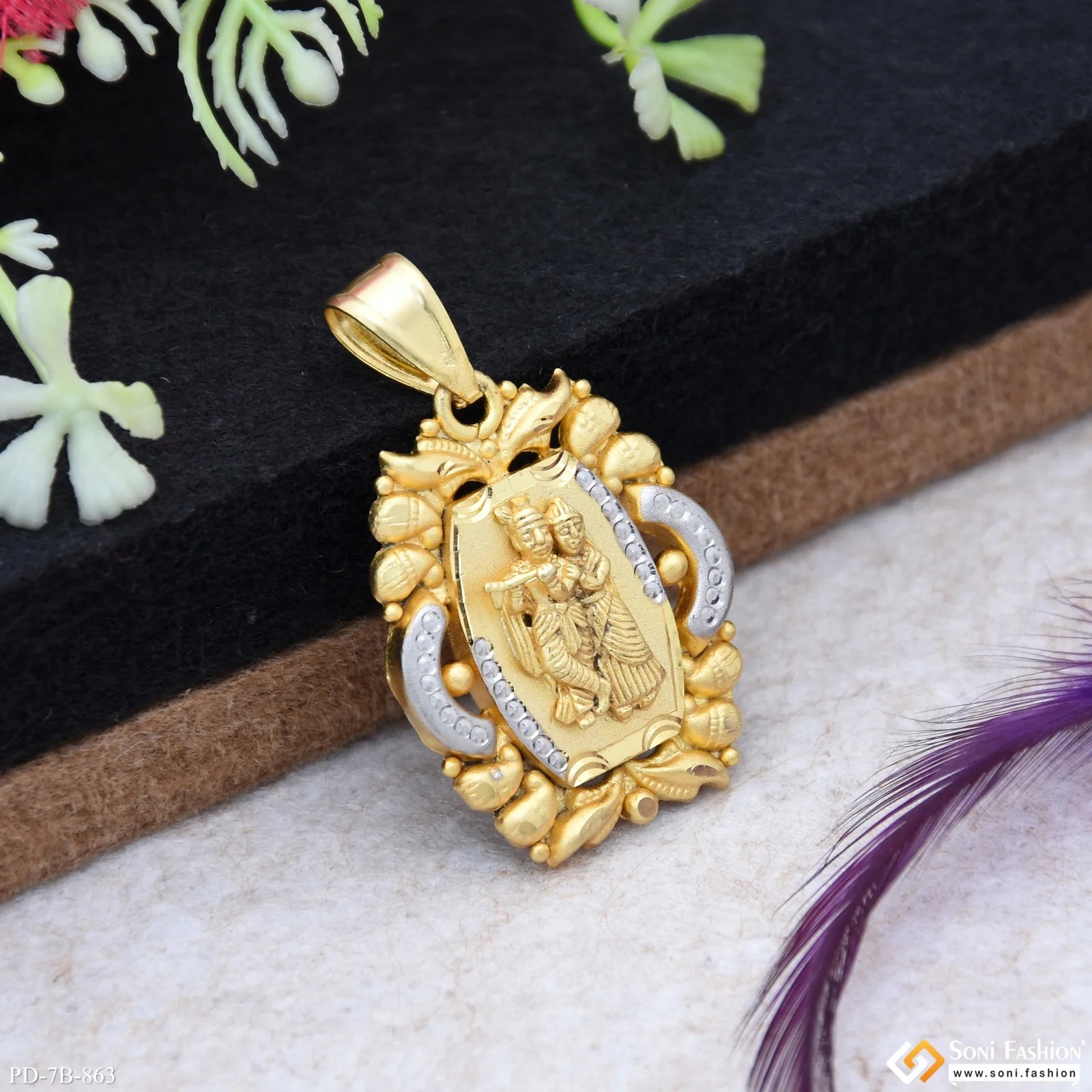 Radha Krishna Trending Design Gold Plated Pendant for Men - Style B863 - Image 3