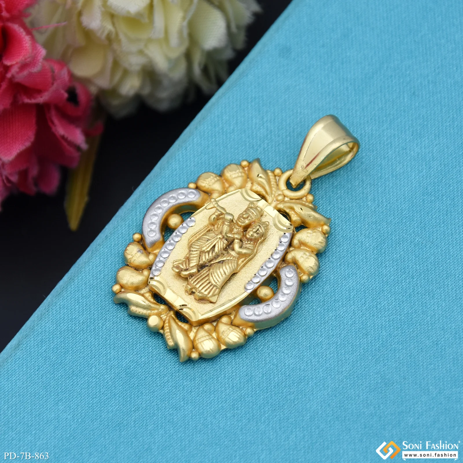 Radha Krishna Trending Design Gold Plated Pendant for Men - Style B863 - Image 4