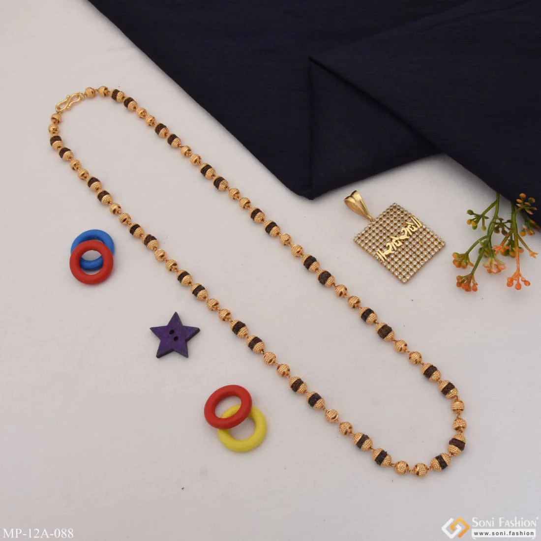 Radhe Radhe Finely Detailed Design Rudraksha Mala With Pendant For Men - Style A088 - Image 5