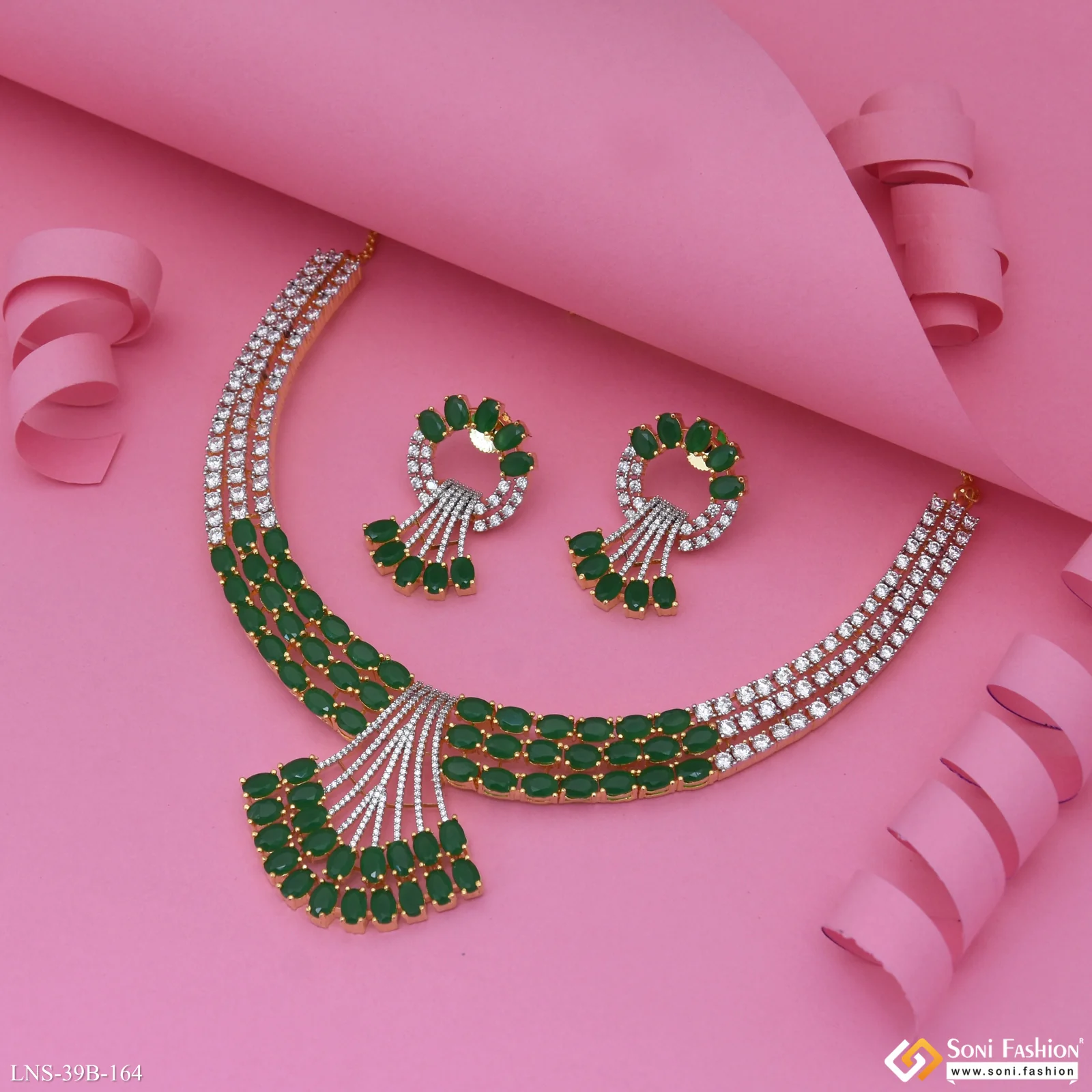 Radiant Design Gold Plated Diamond Necklace Set for Ladies - Style B164 - Image 5