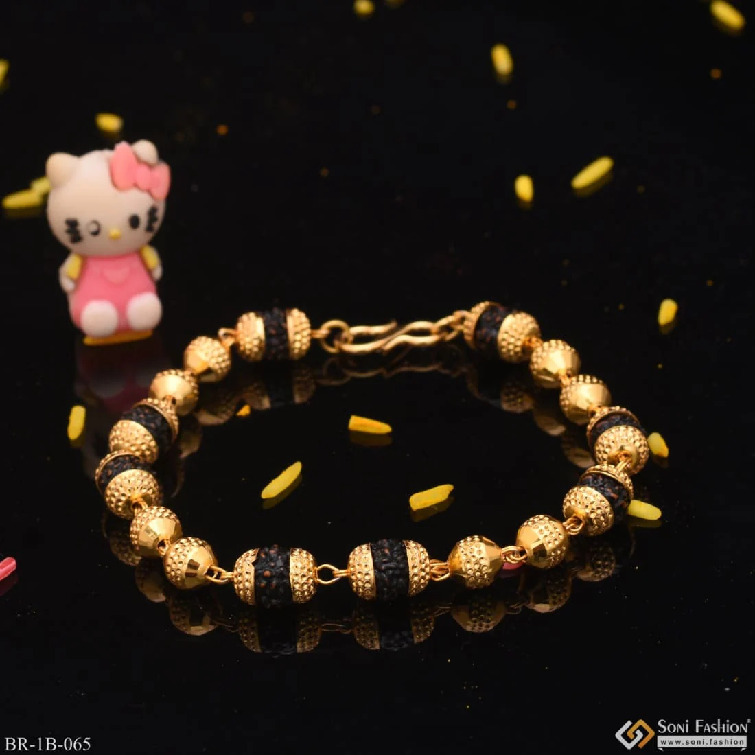 Rakhi - 2 Golden Ball With Bead Fashionable Design Gold Plated Bracelet - Style B065 - Image 2