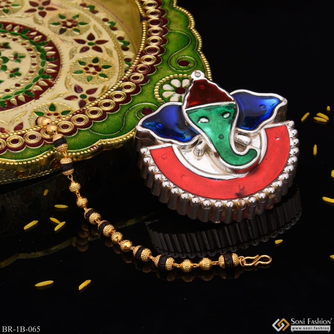 Rakhi - 2 Golden Ball With Bead Fashionable Design Gold Plated Bracelet - Style B065 - Image 4