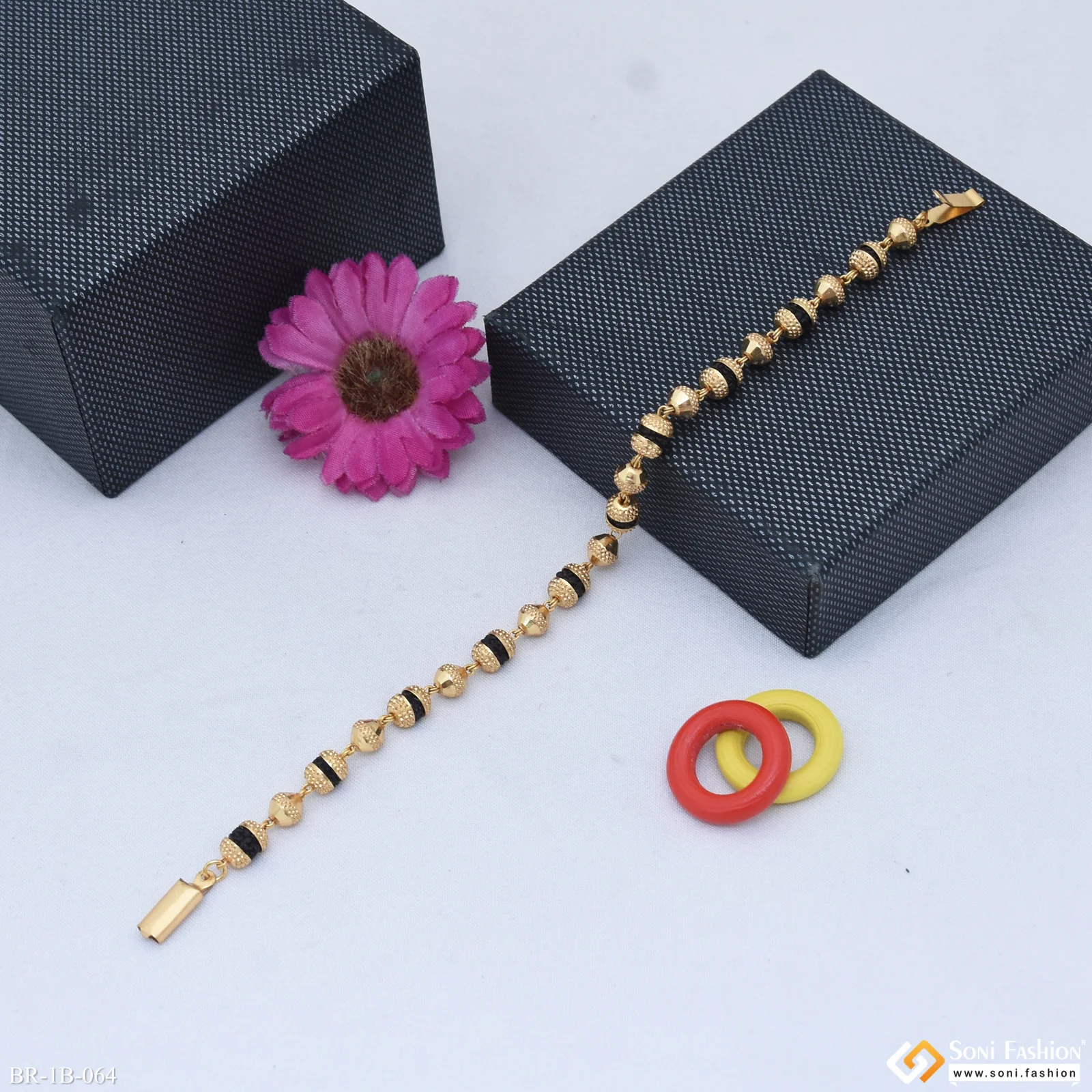 Rakhi - Golden Ball With Bead Gold Plated Rudraksha Bracelet - Style B064 - Image 5
