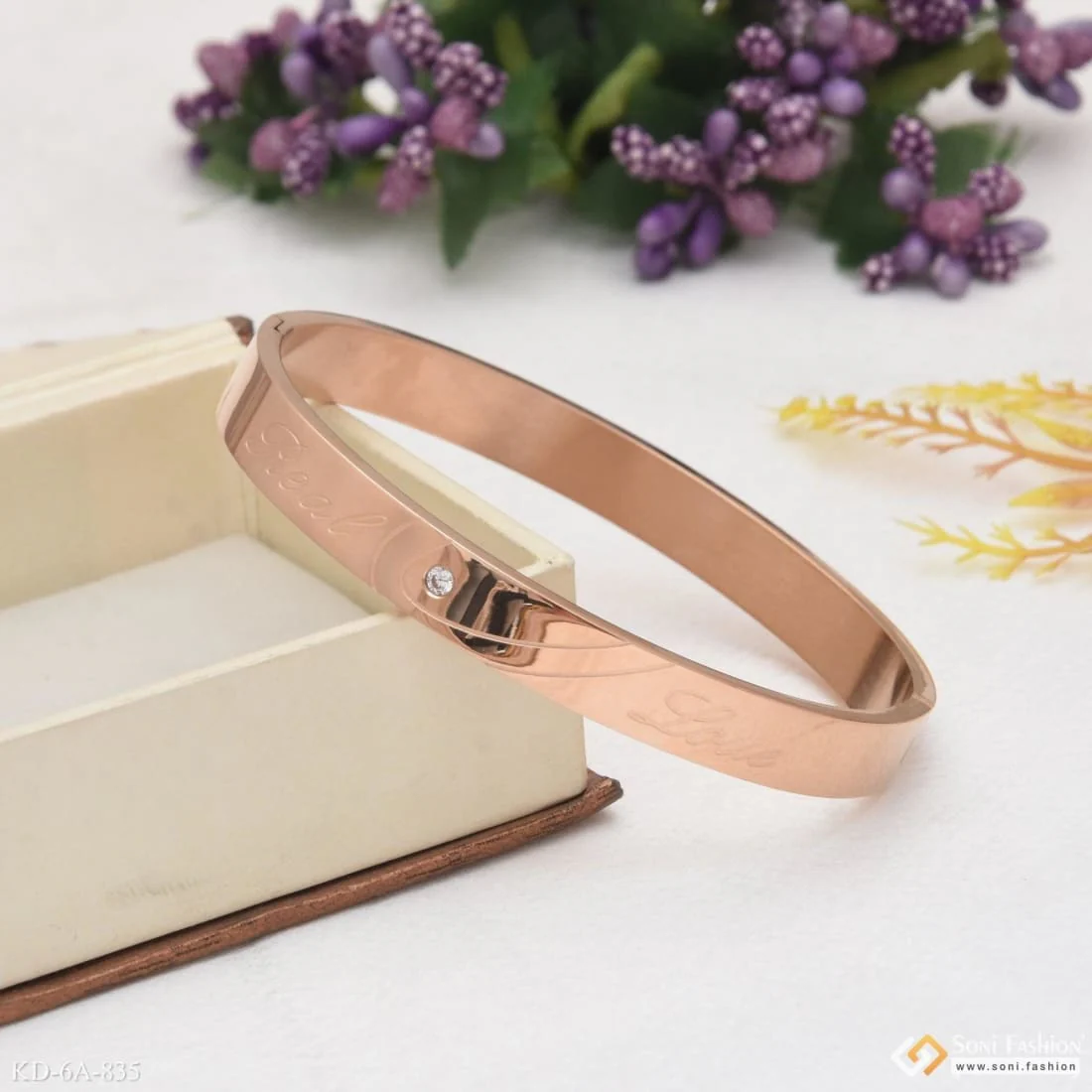 Real Love Decorative Design Best Quality Rose Gold Kada For Men - Style A835 - Image 4