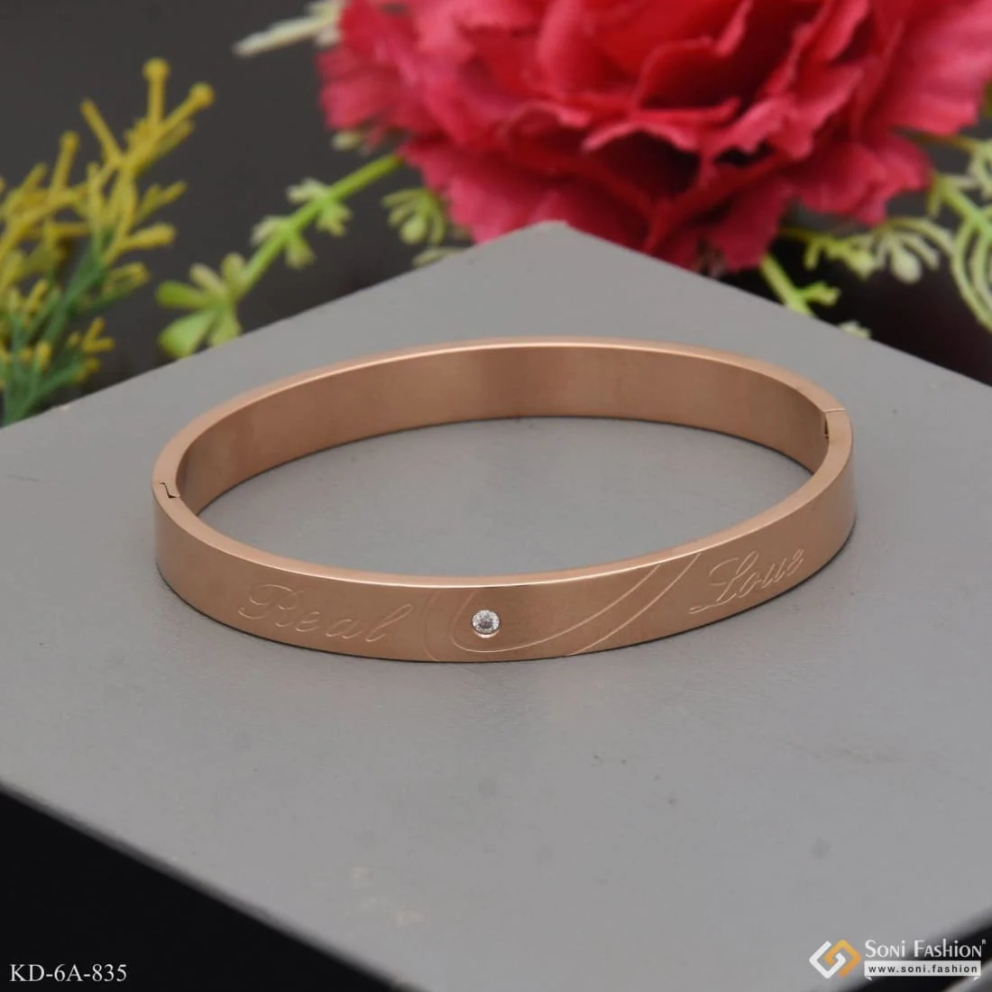 Real Love Decorative Design Best Quality Rose Gold Kada For Men - Style A835 - Image 6