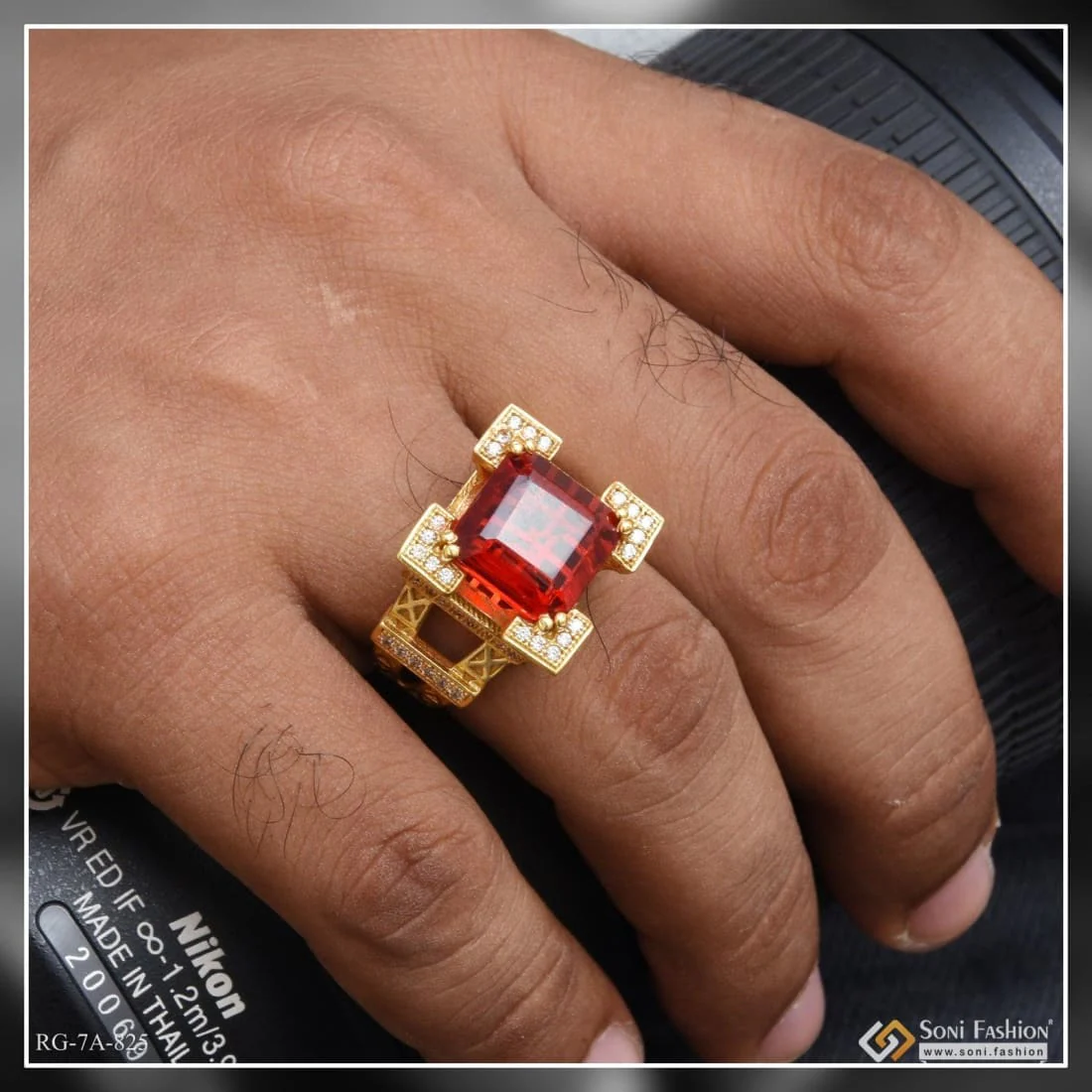 Red Stone Eiffel Tower Decorative Design Best Quality Gold Plated Ring - Style A825