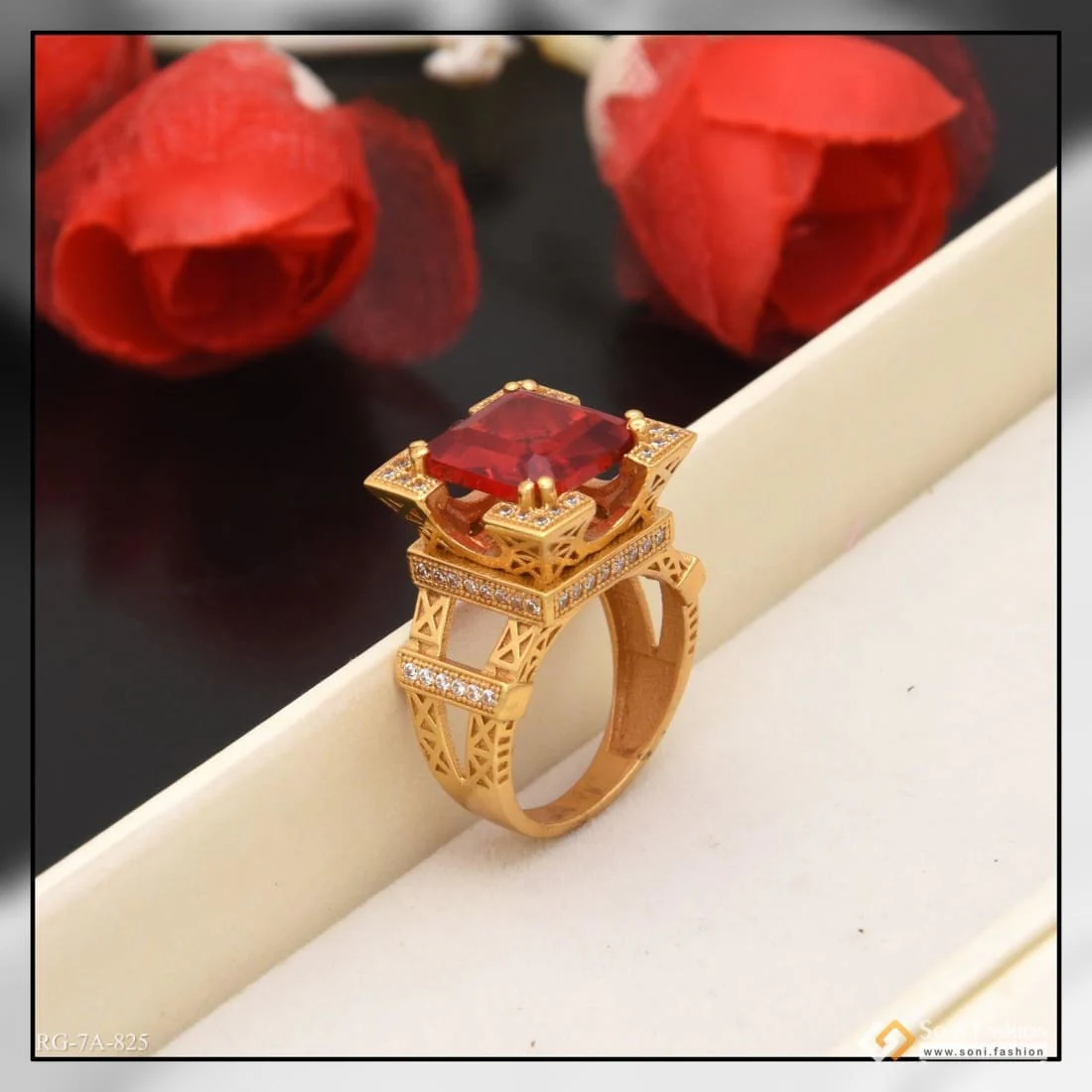 Red Stone Eiffel Tower Decorative Design Best Quality Gold Plated Ring - Style A825 - Image 2