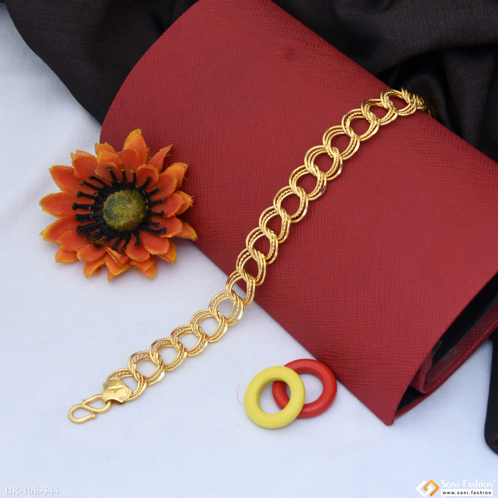 Ring Into Ring Amazing Design Gold Plated Bracelet for Men - Style E344 - Image 2