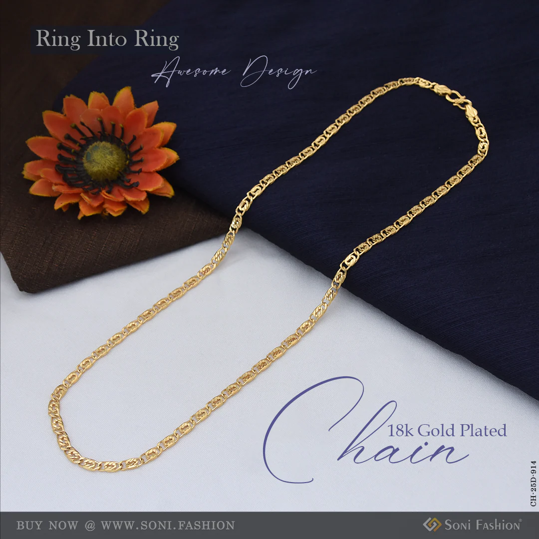 Ring Into Ring Awesome Design 18k Gold Plated Chain for Men - Style D914