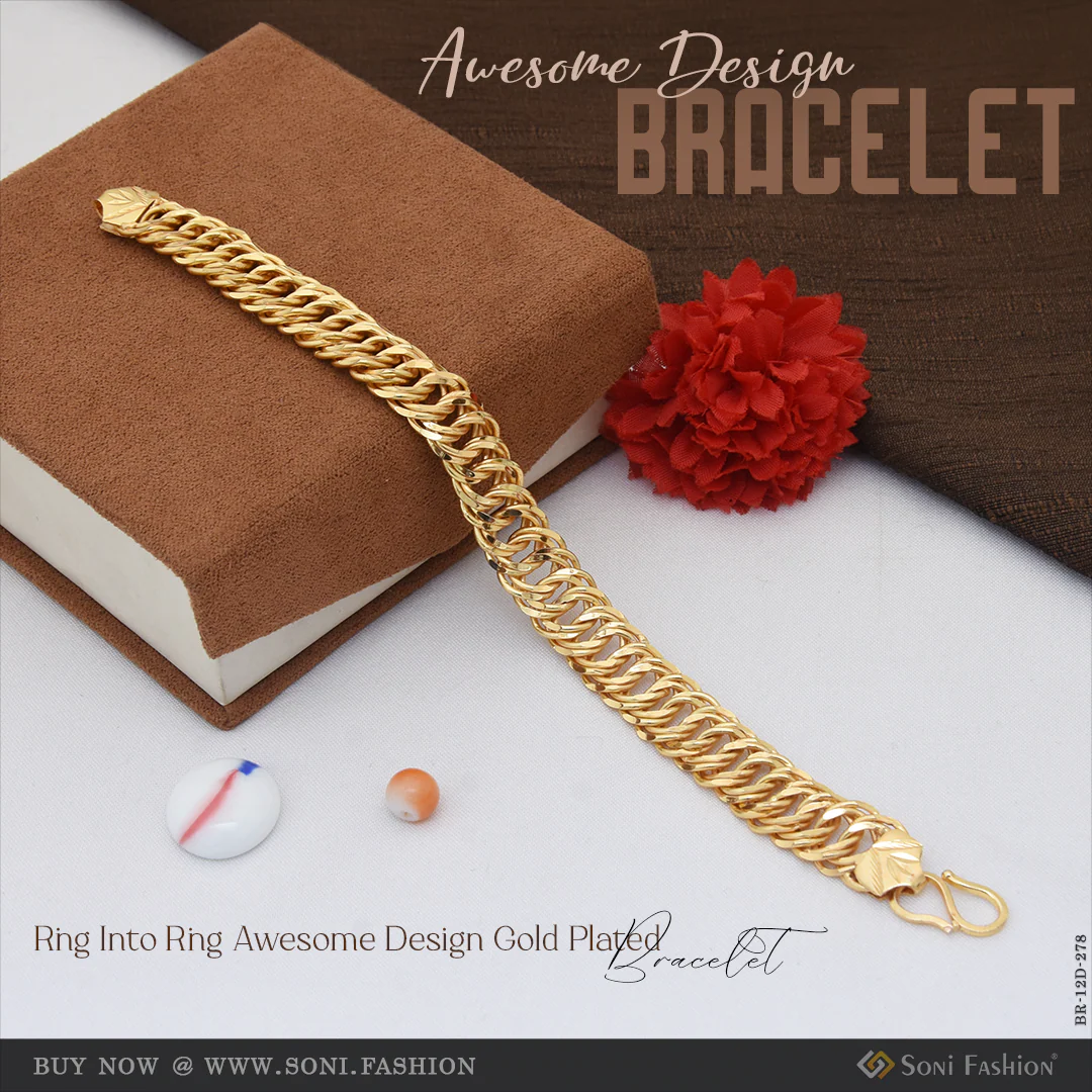 Ring Into Ring Awesome Design Gold Plated Bracelet for Men - Style D278
