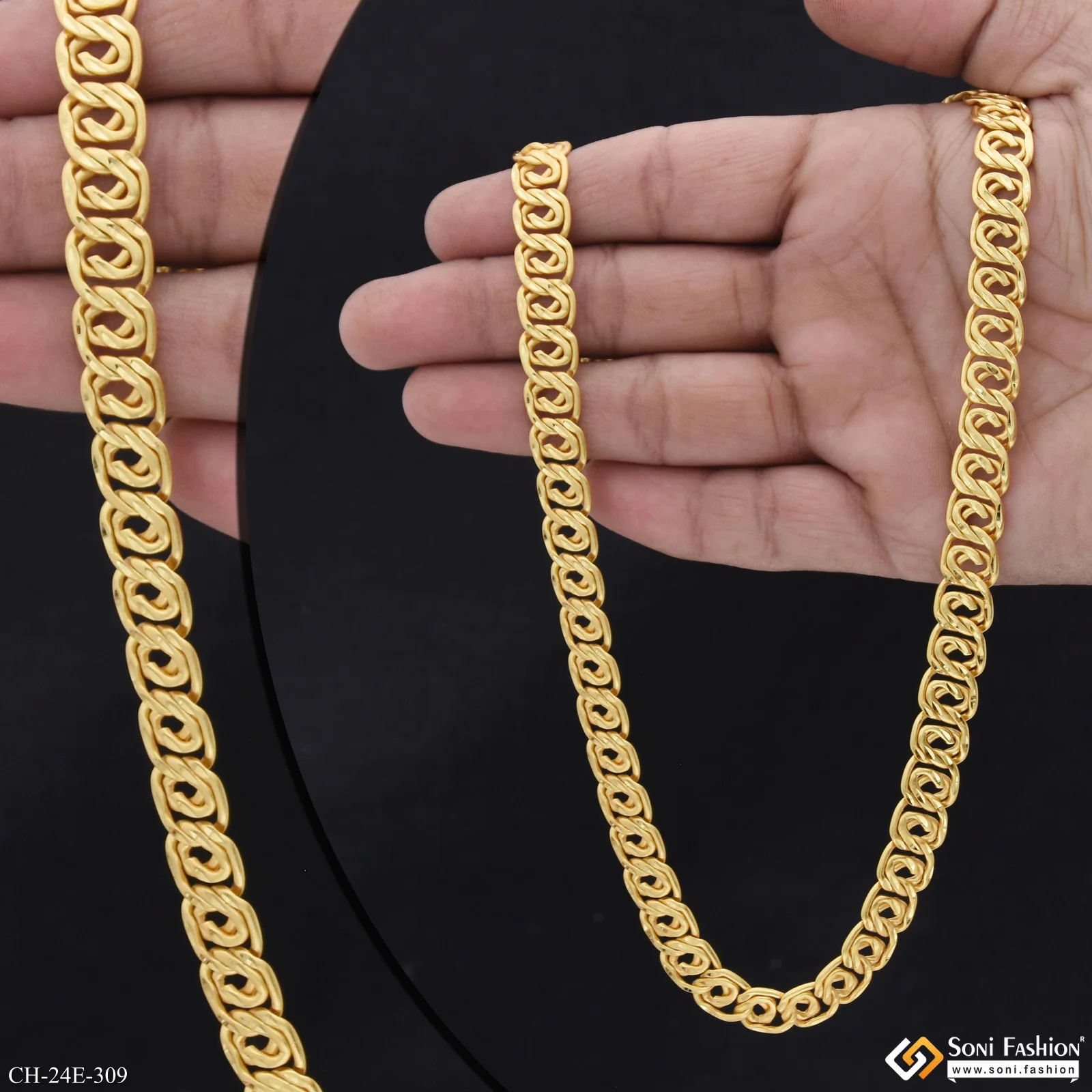 Ring Into Ring Best Quality Gold Plated Link Chain for Men - Style E309 - Image 2