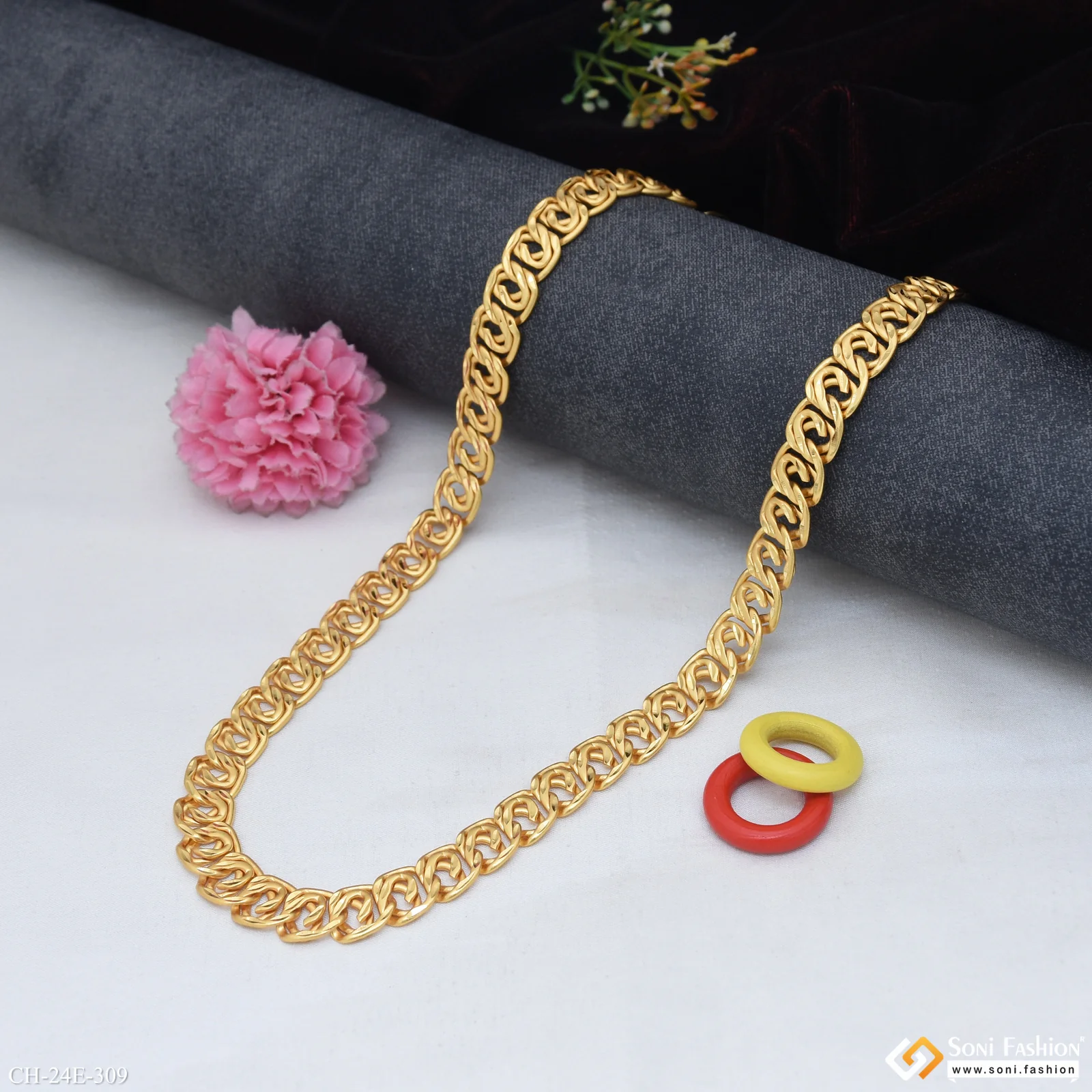 Ring Into Ring Best Quality Gold Plated Link Chain for Men - Style E309 - Image 3