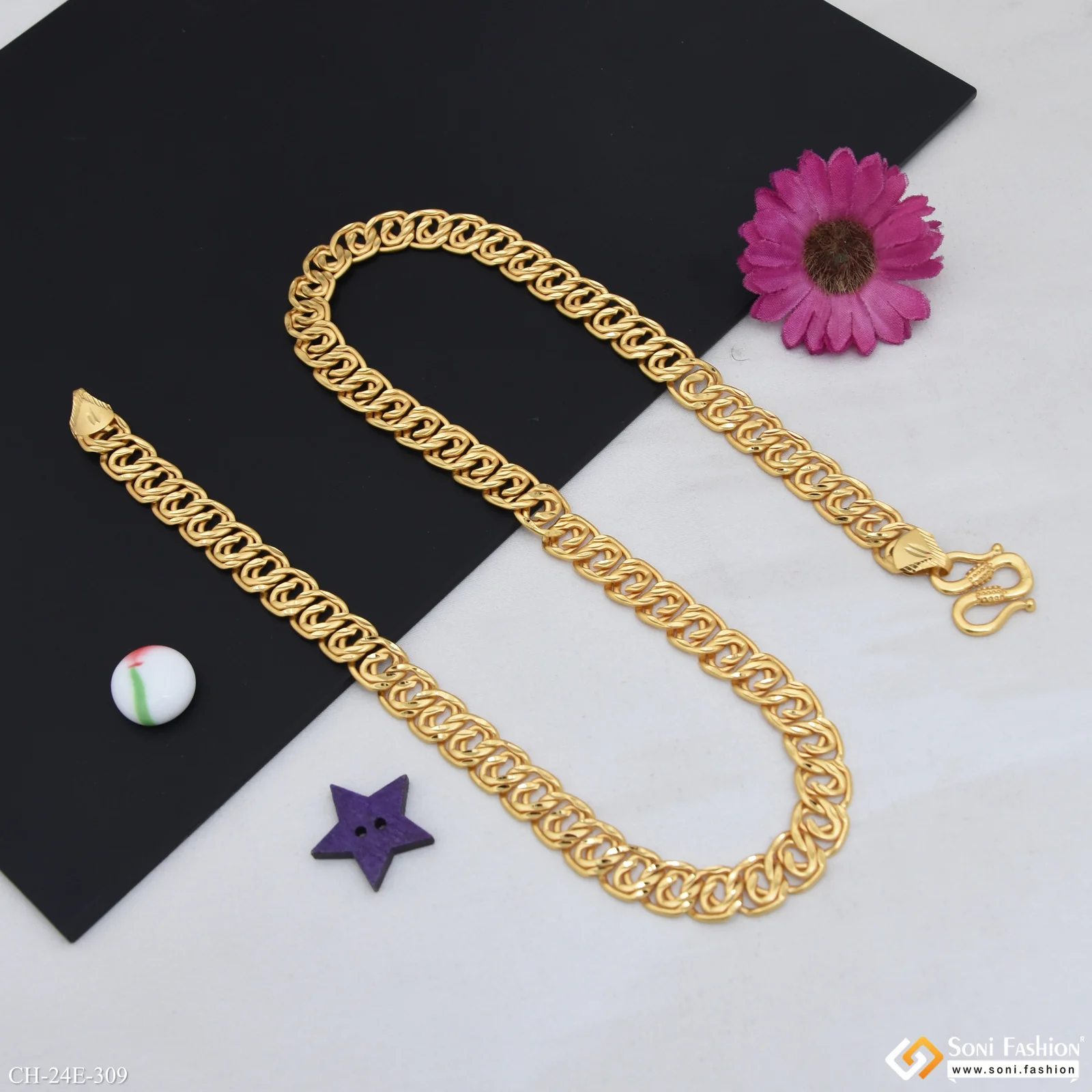 Ring Into Ring Best Quality Gold Plated Link Chain for Men - Style E309 - Image 4