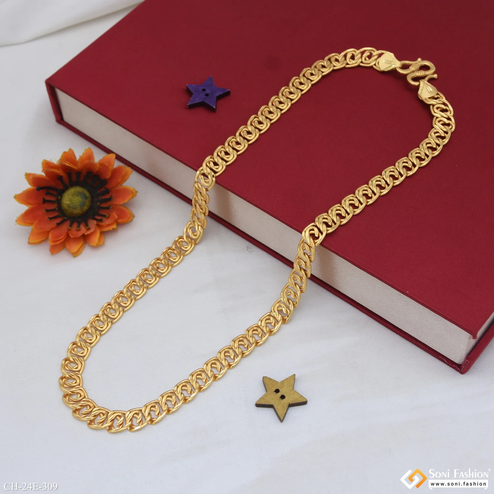 Ring Into Ring Best Quality Gold Plated Link Chain for Men - Style E309 - Image 5