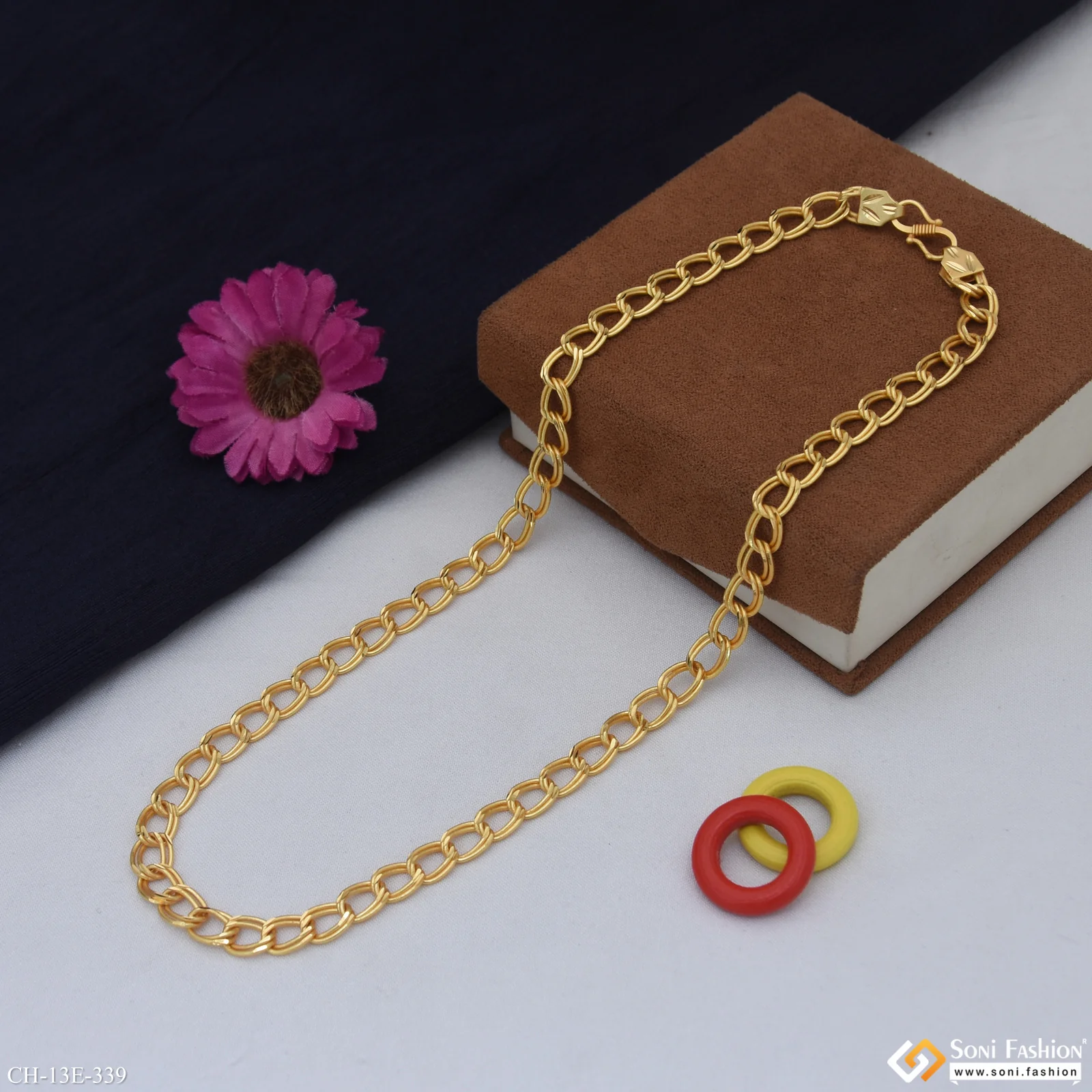 Ring Into Ring Prominent Design Gold Plated Link Chain for Men - Style E339 - Image 3