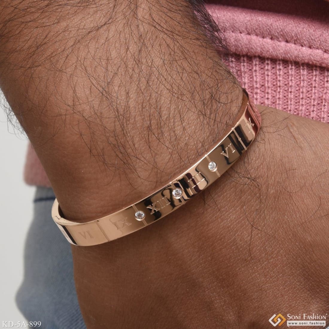 Roman Number with Diamond Dainty Design Best Quality Rose Gold Kada - Style A899