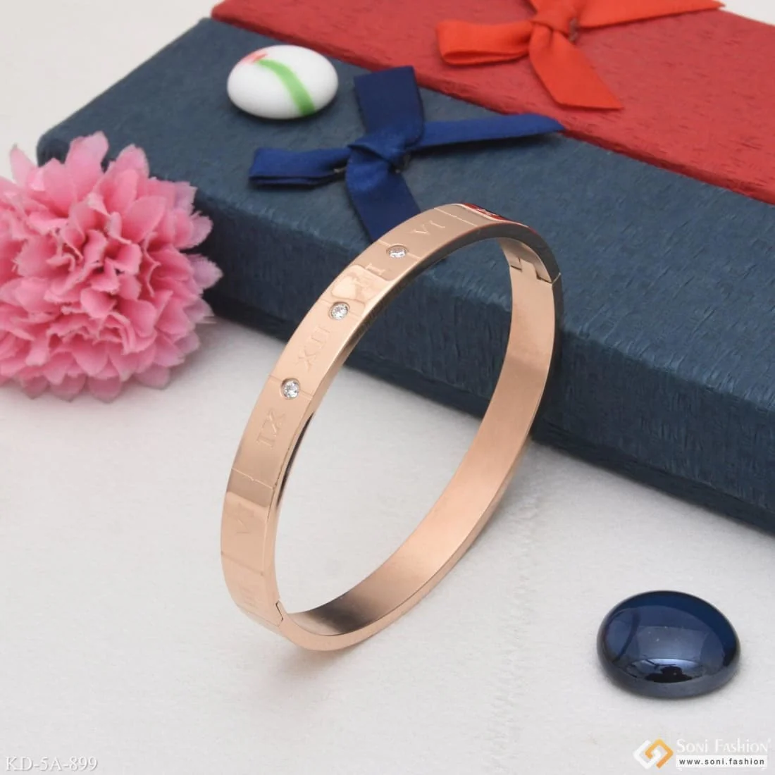 Roman Number with Diamond Dainty Design Best Quality Rose Gold Kada - Style A899 - Image 2