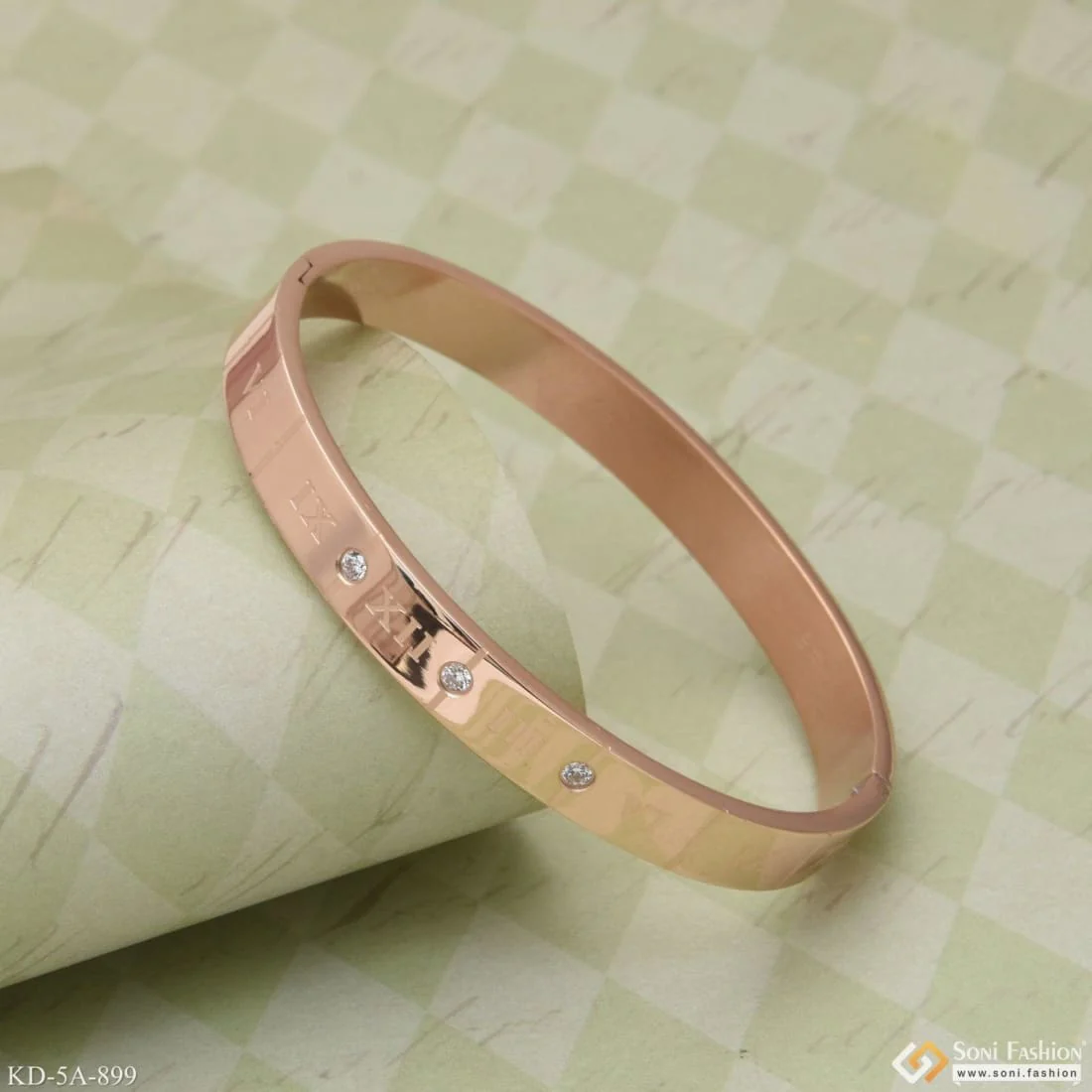 Roman Number with Diamond Dainty Design Best Quality Rose Gold Kada - Style A899 - Image 3
